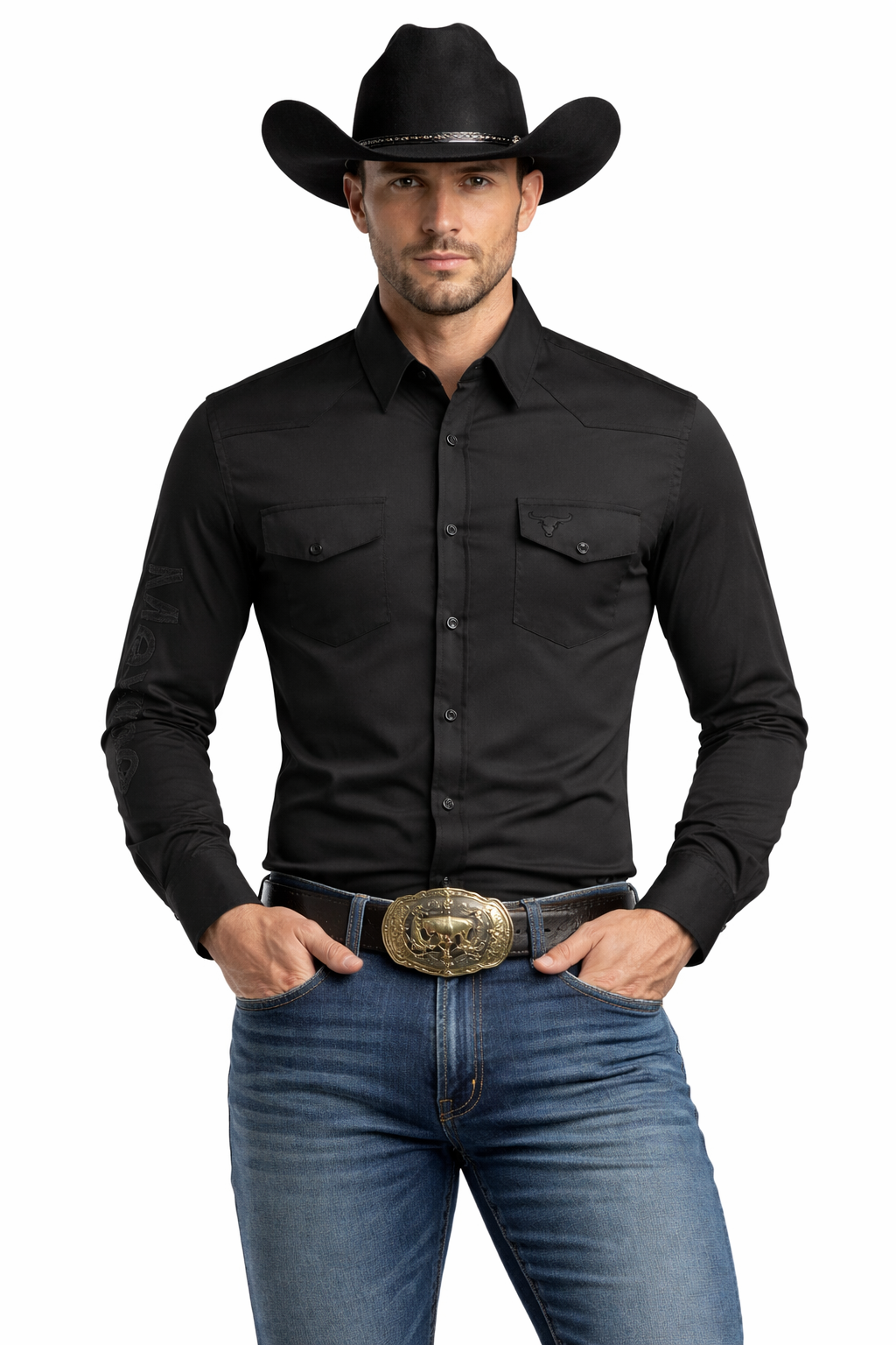 PAVINI Men’s Mexico Western Shirt Embroidered Sleeve Flag Patch