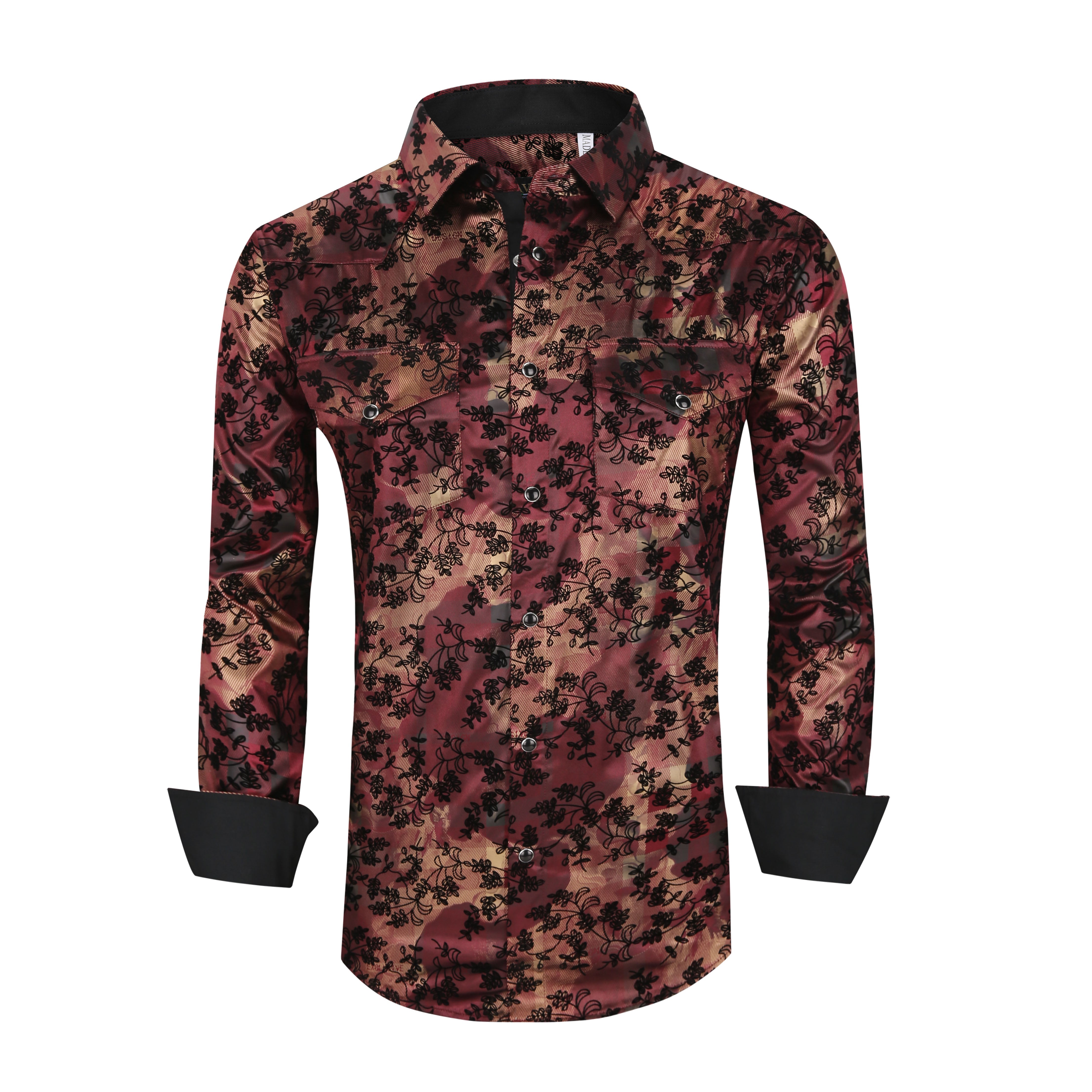 Snap Down Western Long Sleeve Shirt (with Flocking)
