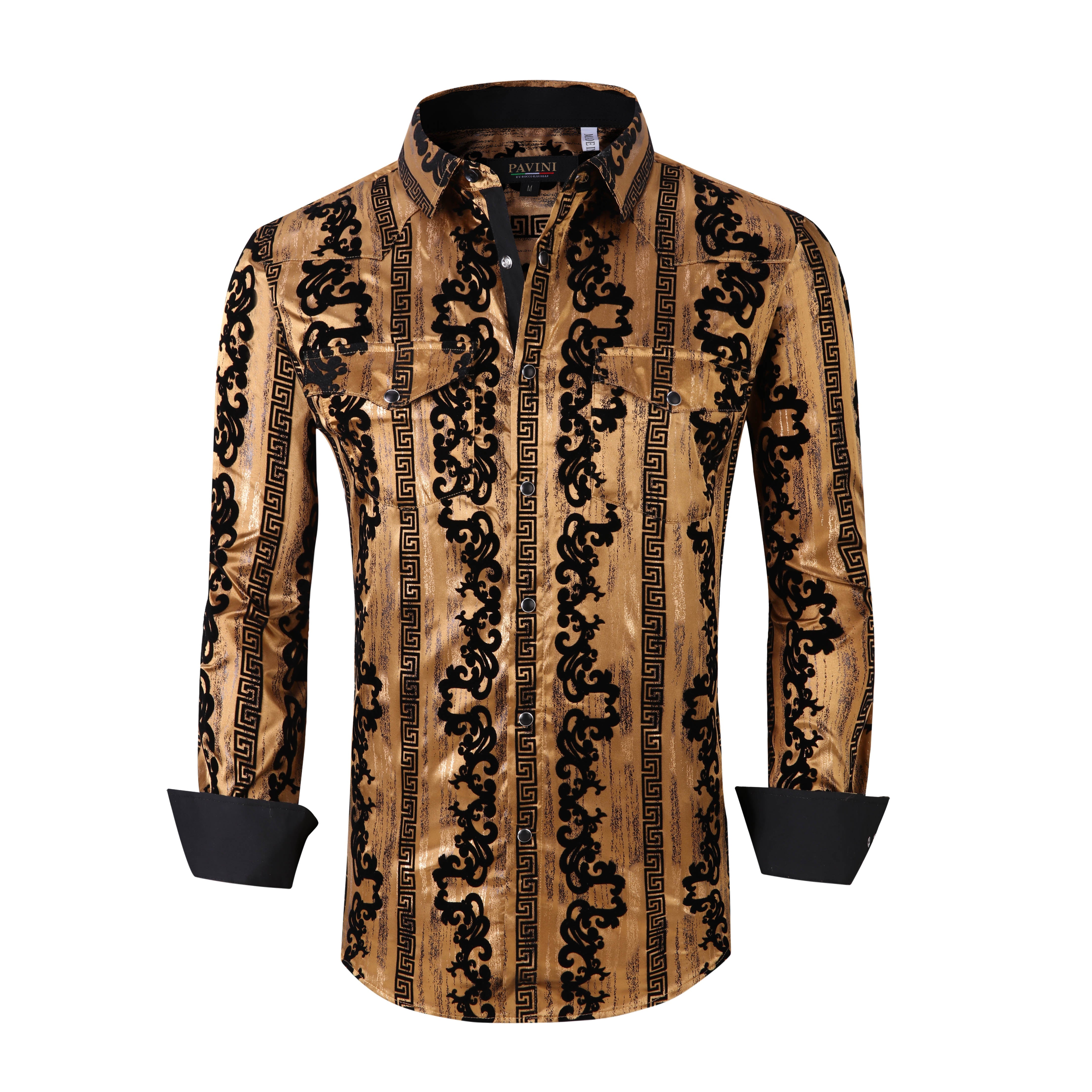 Snap Down Western Long Sleeve Shirt (with Flocking)