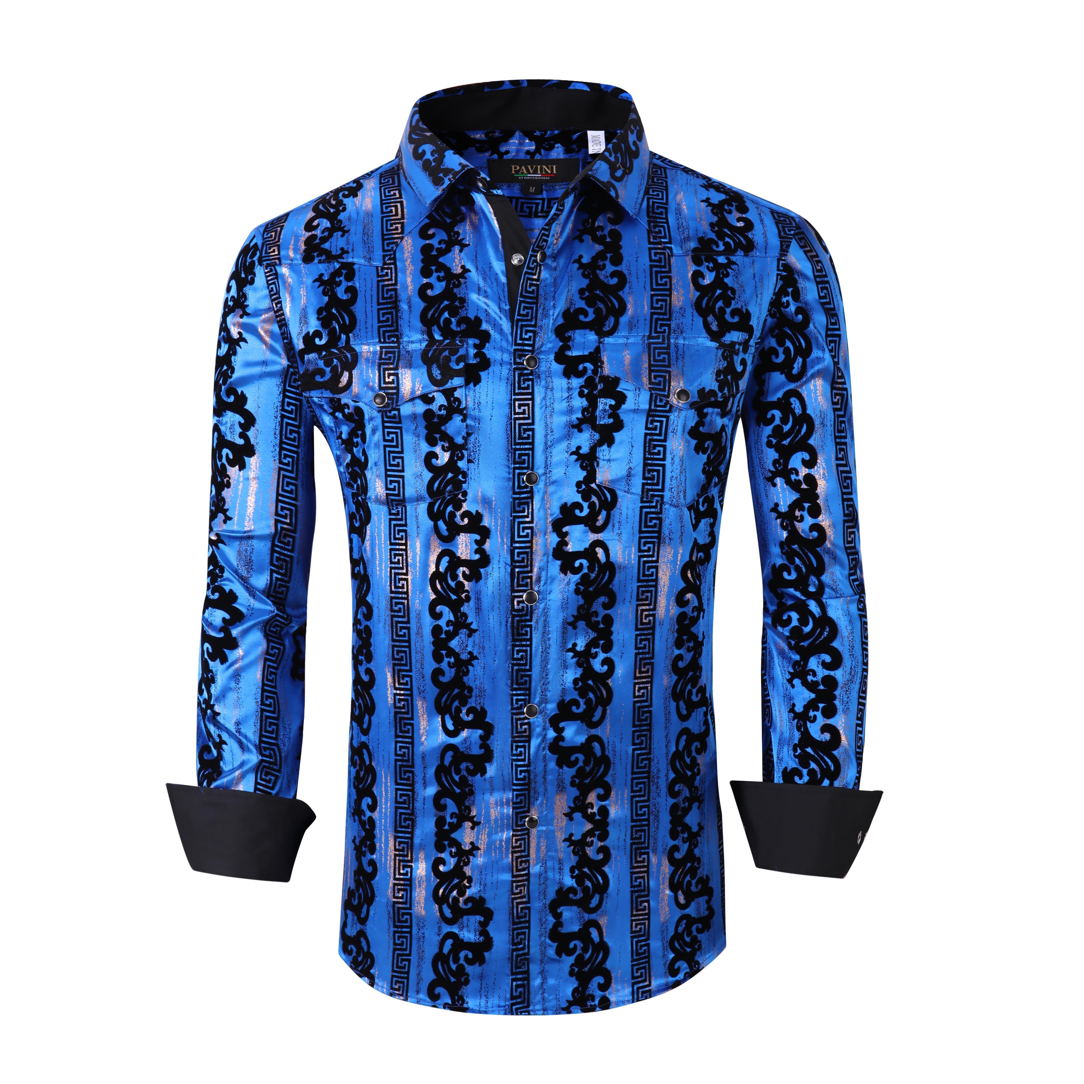 Snap Down Western Long Sleeve Shirt (with Flocking)