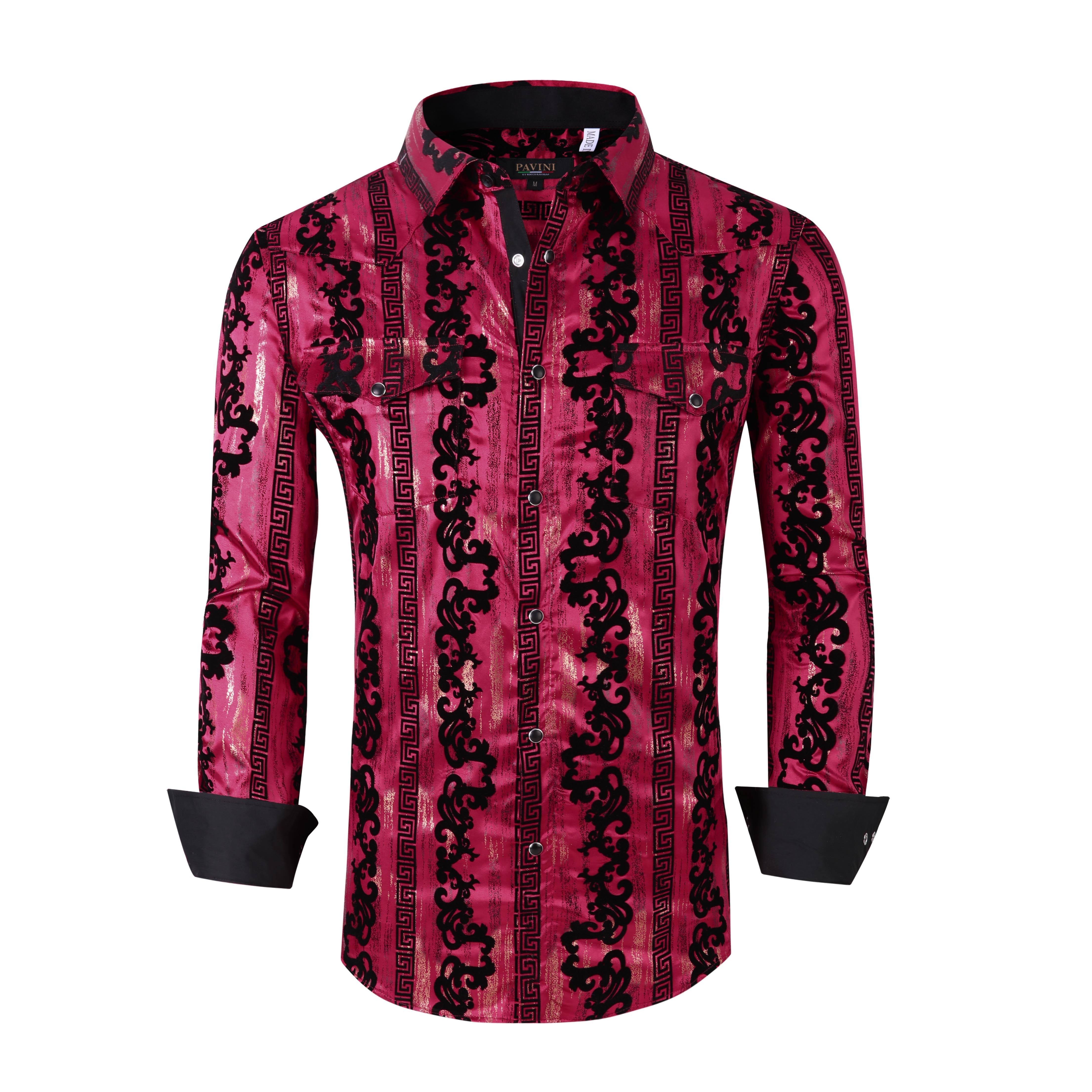 Snap Down Western Long Sleeve Shirt (with Flocking)