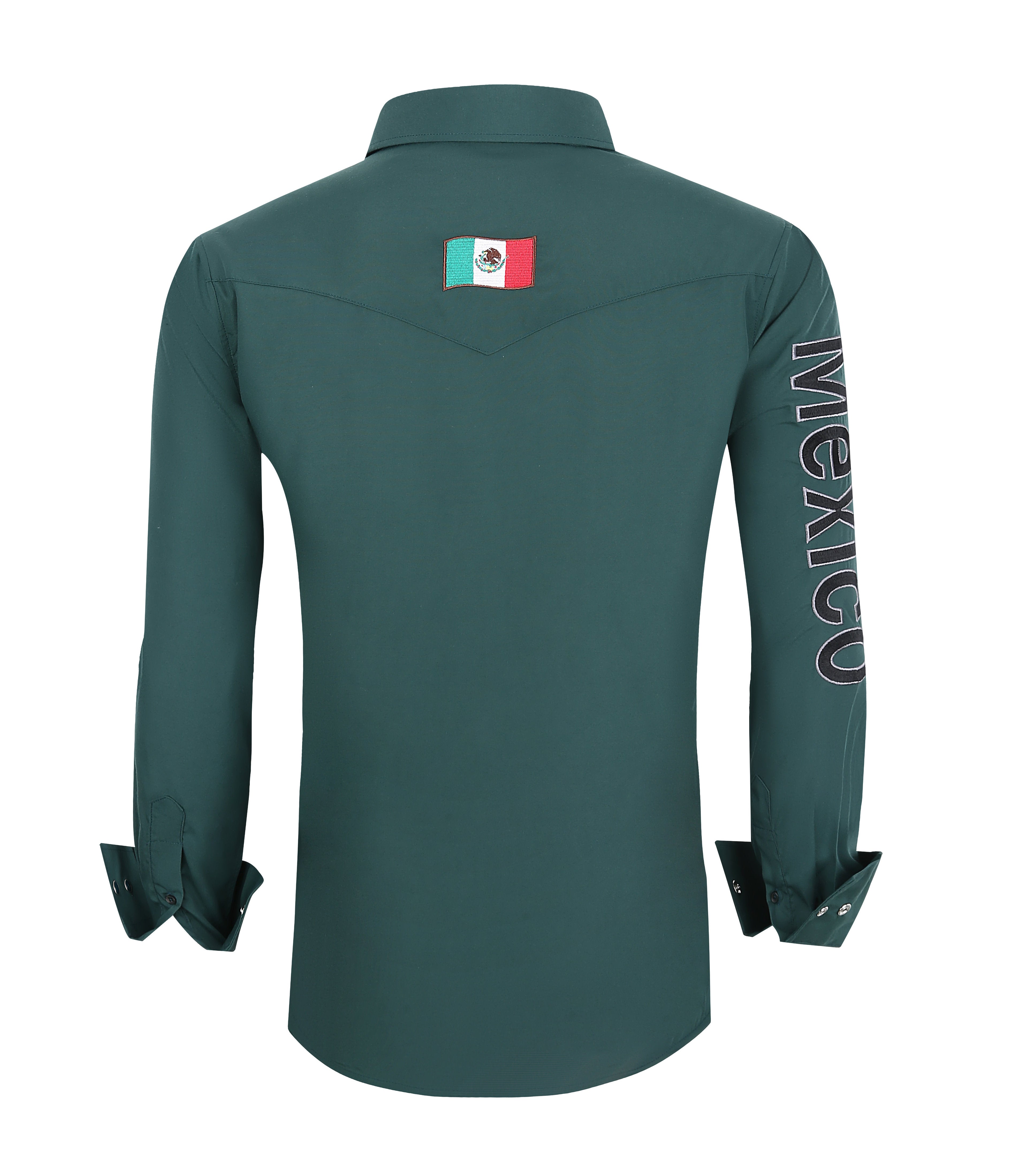PAVINI Men’s Mexico Western Snap Shirt – Long Sleeve, Embroidered Sleeve Flag Patch