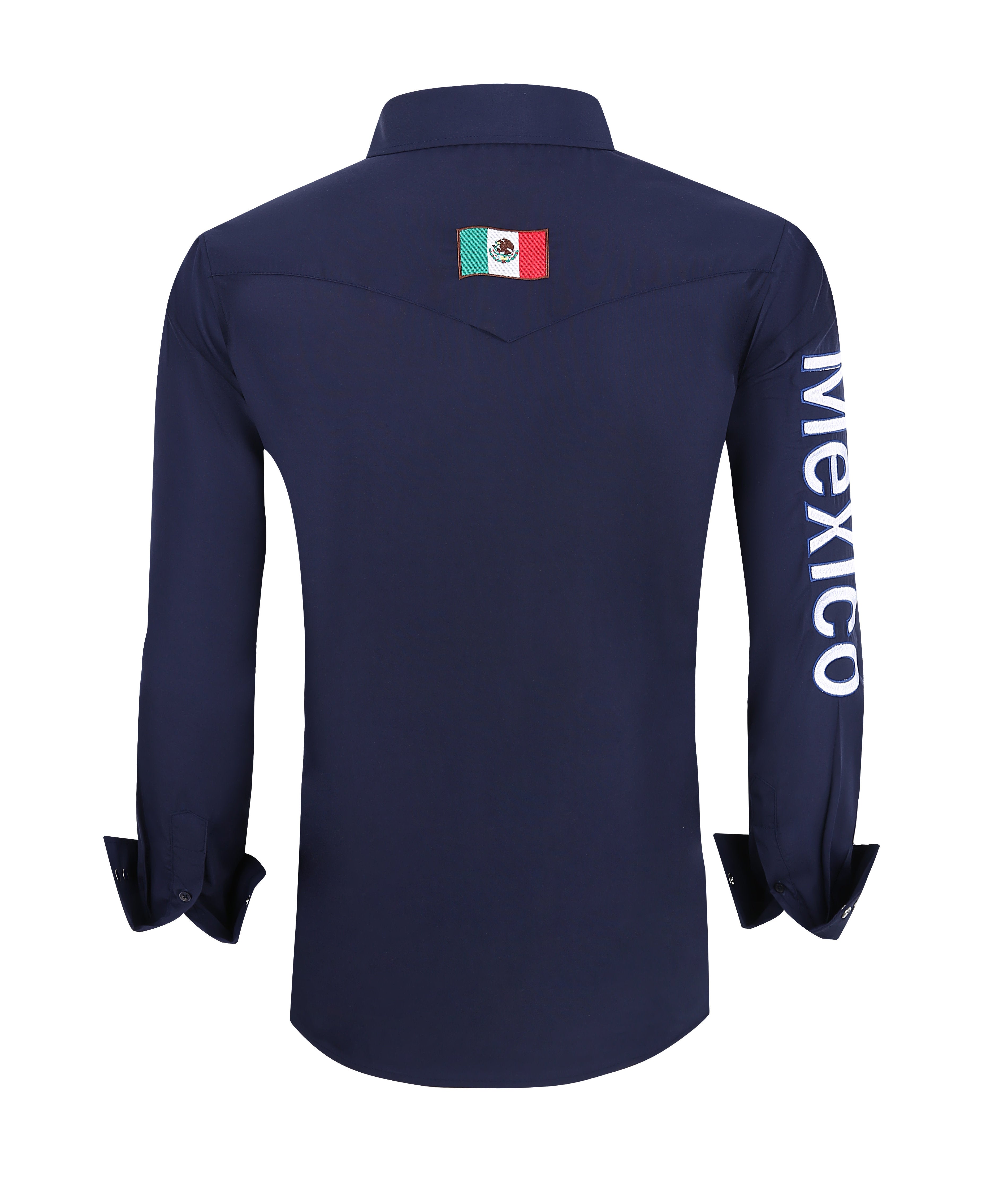 PAVINI Men’s Mexico Western Snap Shirt – Long Sleeve, Embroidered Sleeve Flag Patch