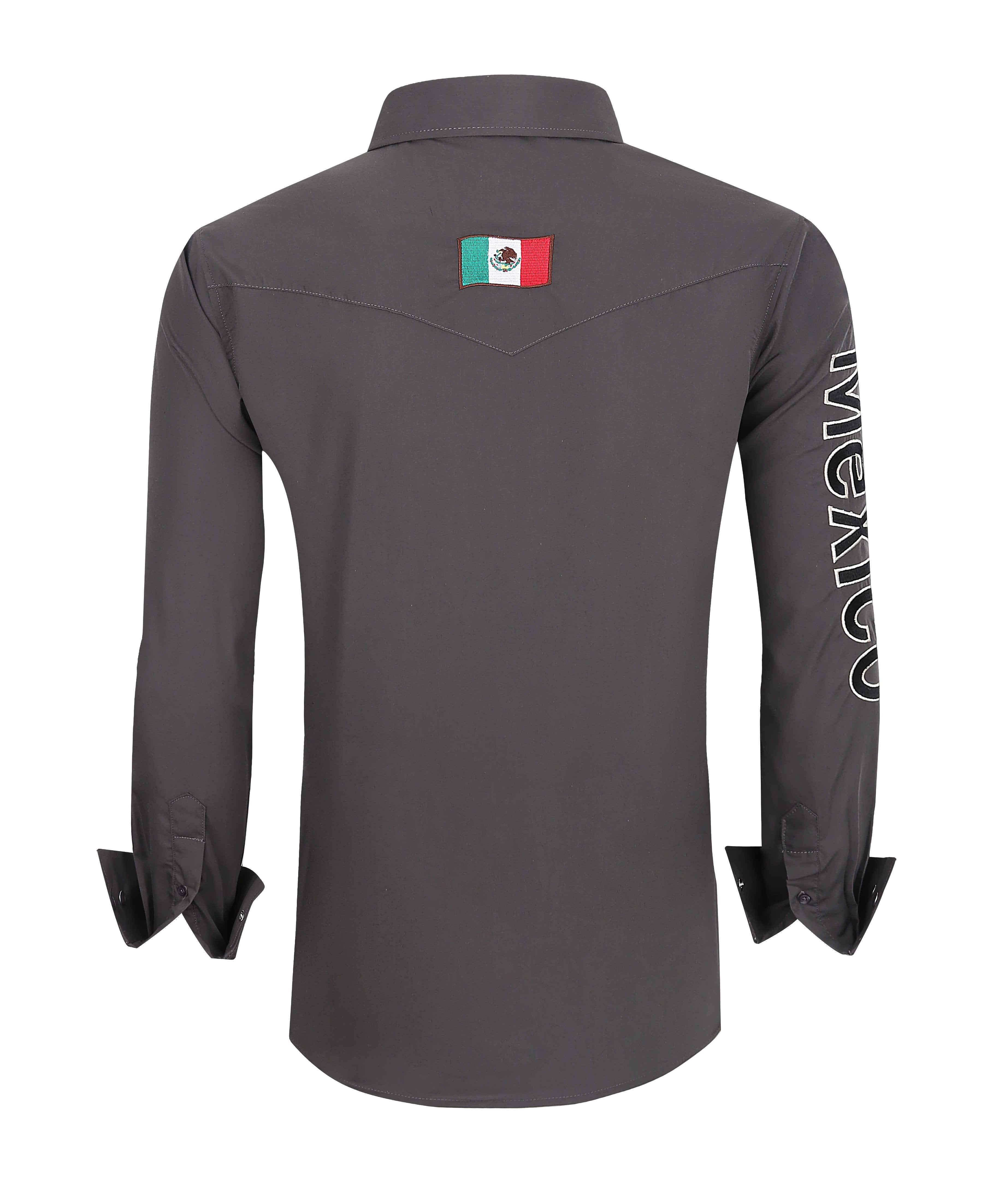 PAVINI Men’s Mexico Western Snap Shirt – Long Sleeve, Embroidered Sleeve Flag Patch