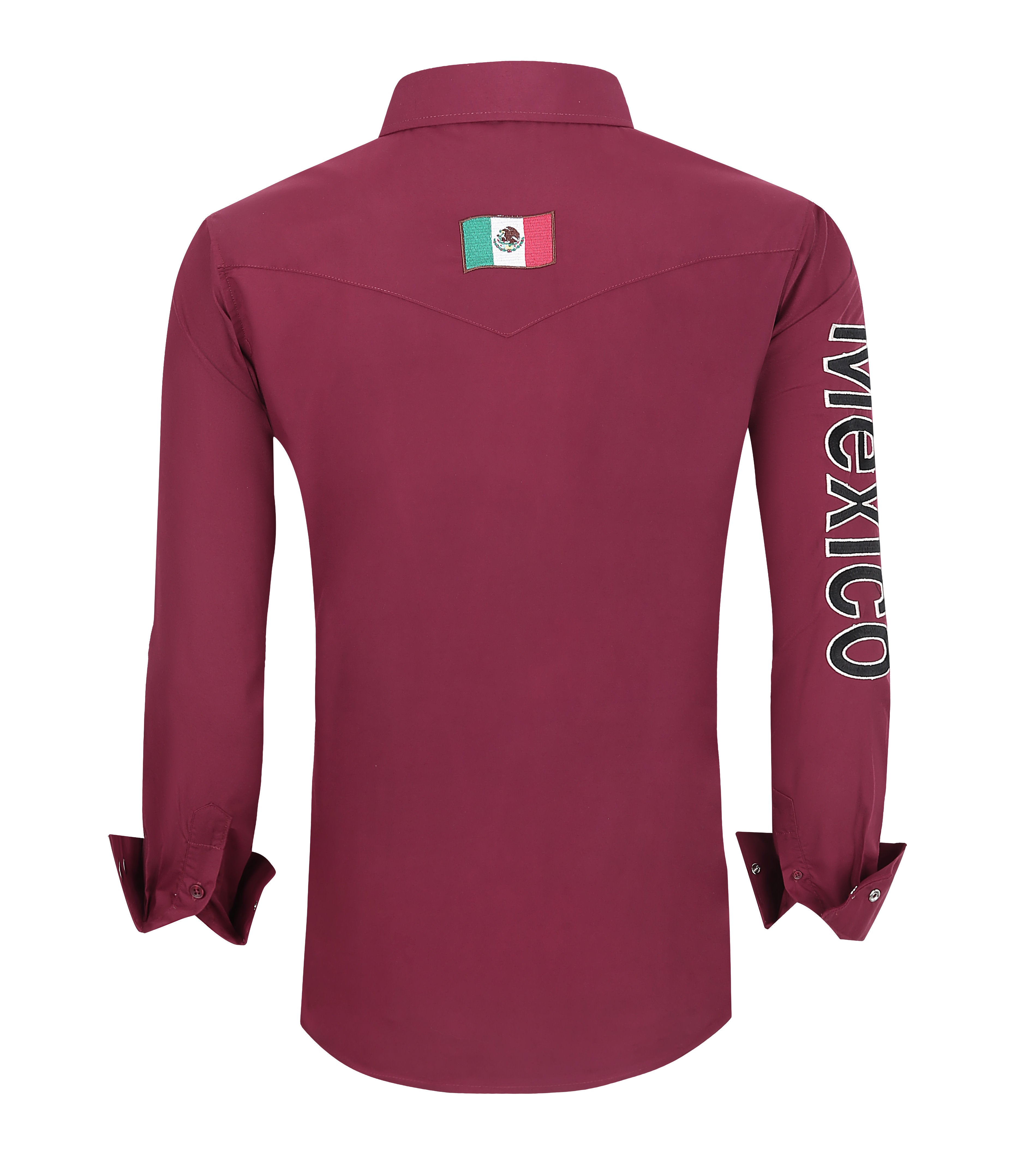 PAVINI Men’s Mexico Western Snap Shirt – Long Sleeve, Embroidered Sleeve Flag Patch