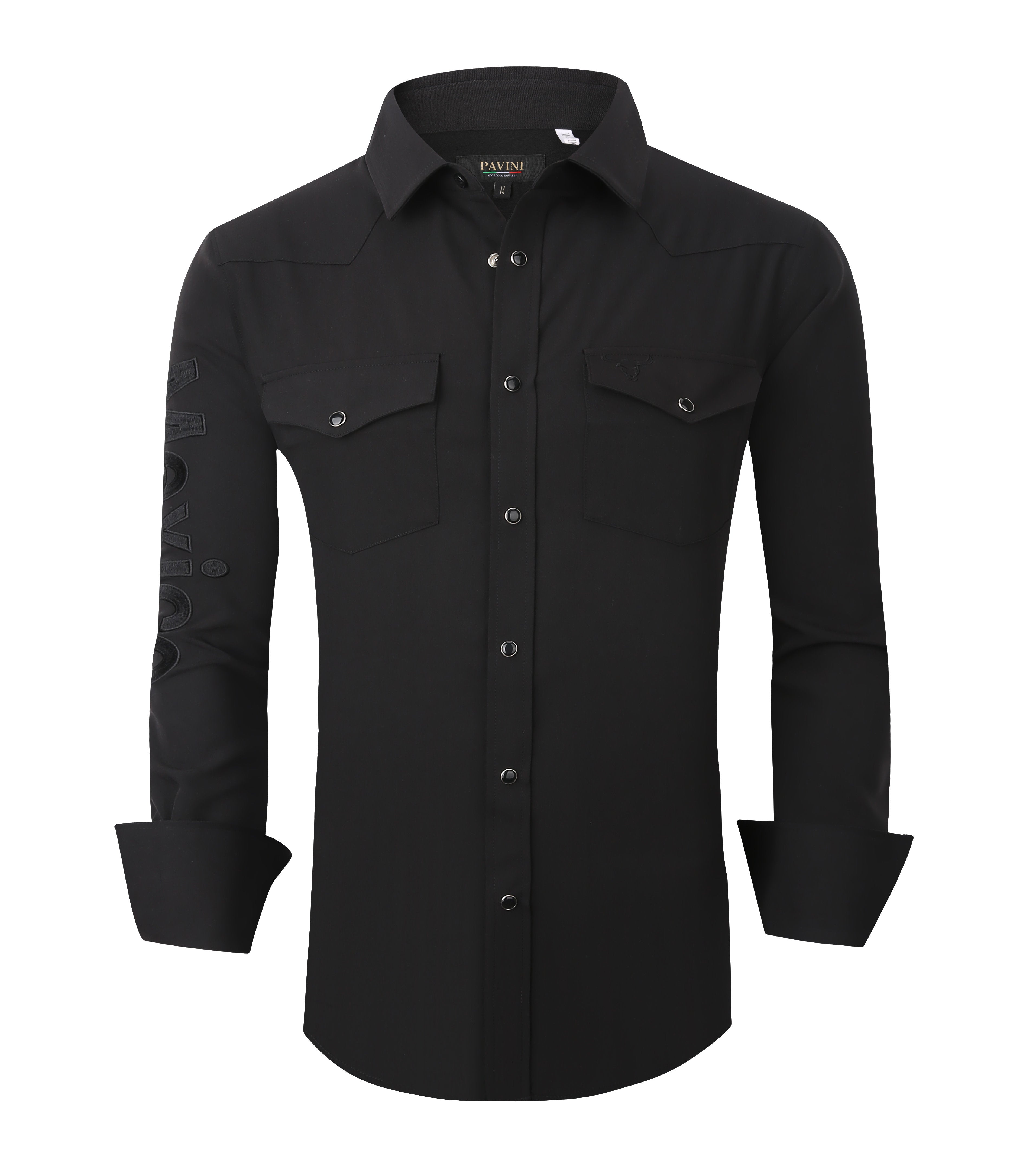 Mexico Western Snap Shirt – Long Sleeve, Dual Pockets, Sleeve Embroidery