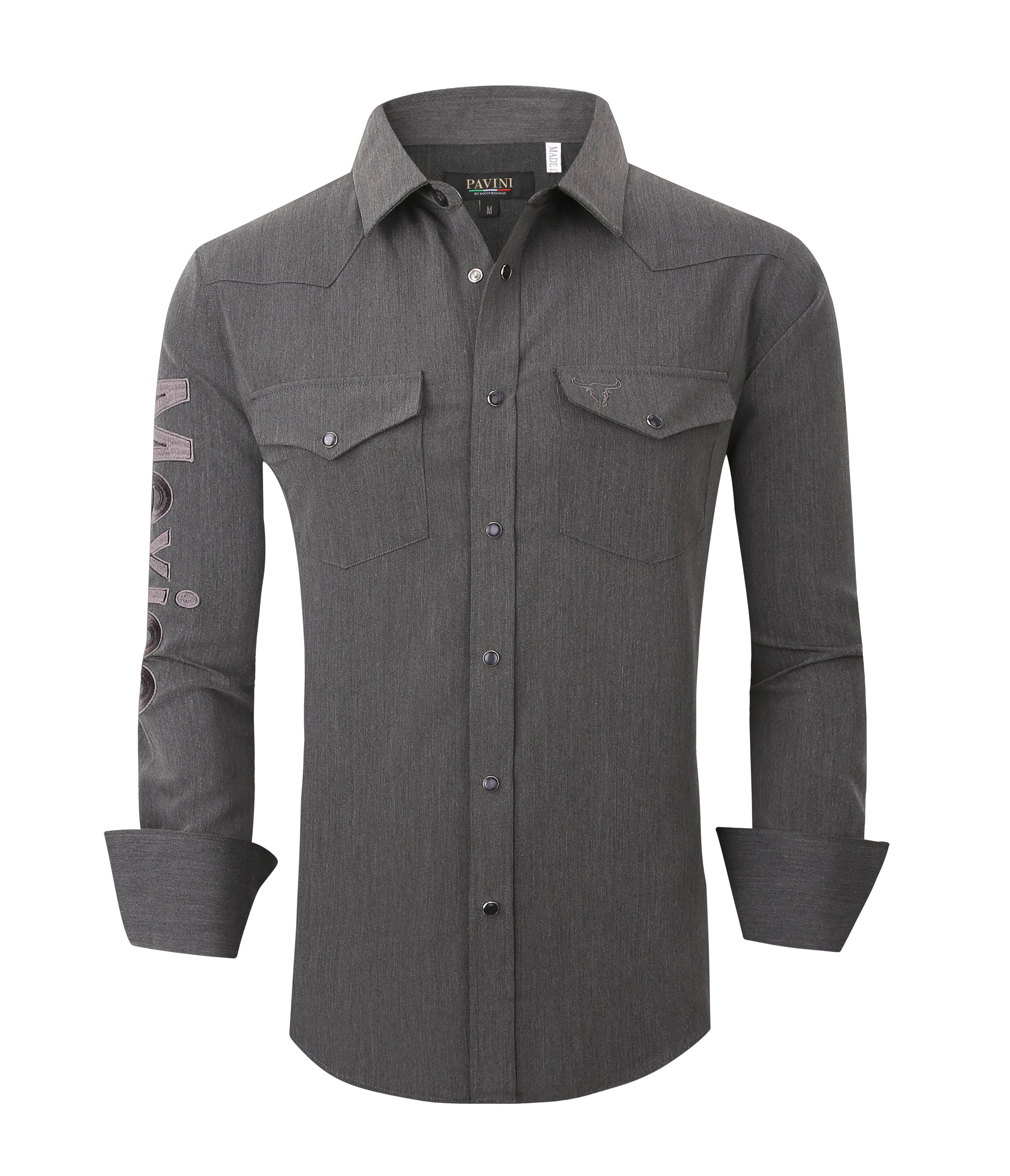 Mexico Western Snap Shirt – Long Sleeve, Dual Pockets, Sleeve Embroidery