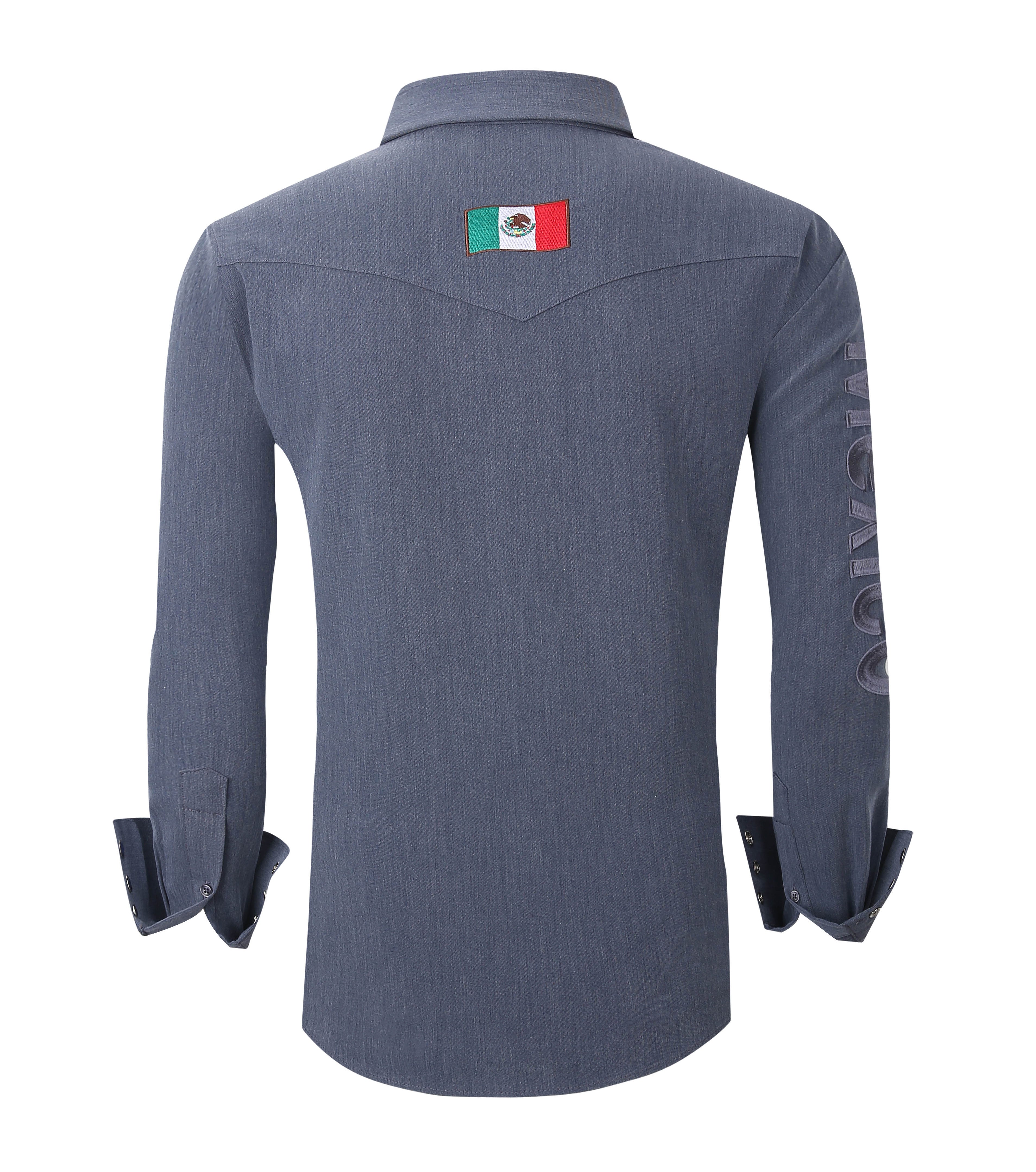 Mexico Western Snap Shirt – Long Sleeve, Dual Pockets, Sleeve Embroidery