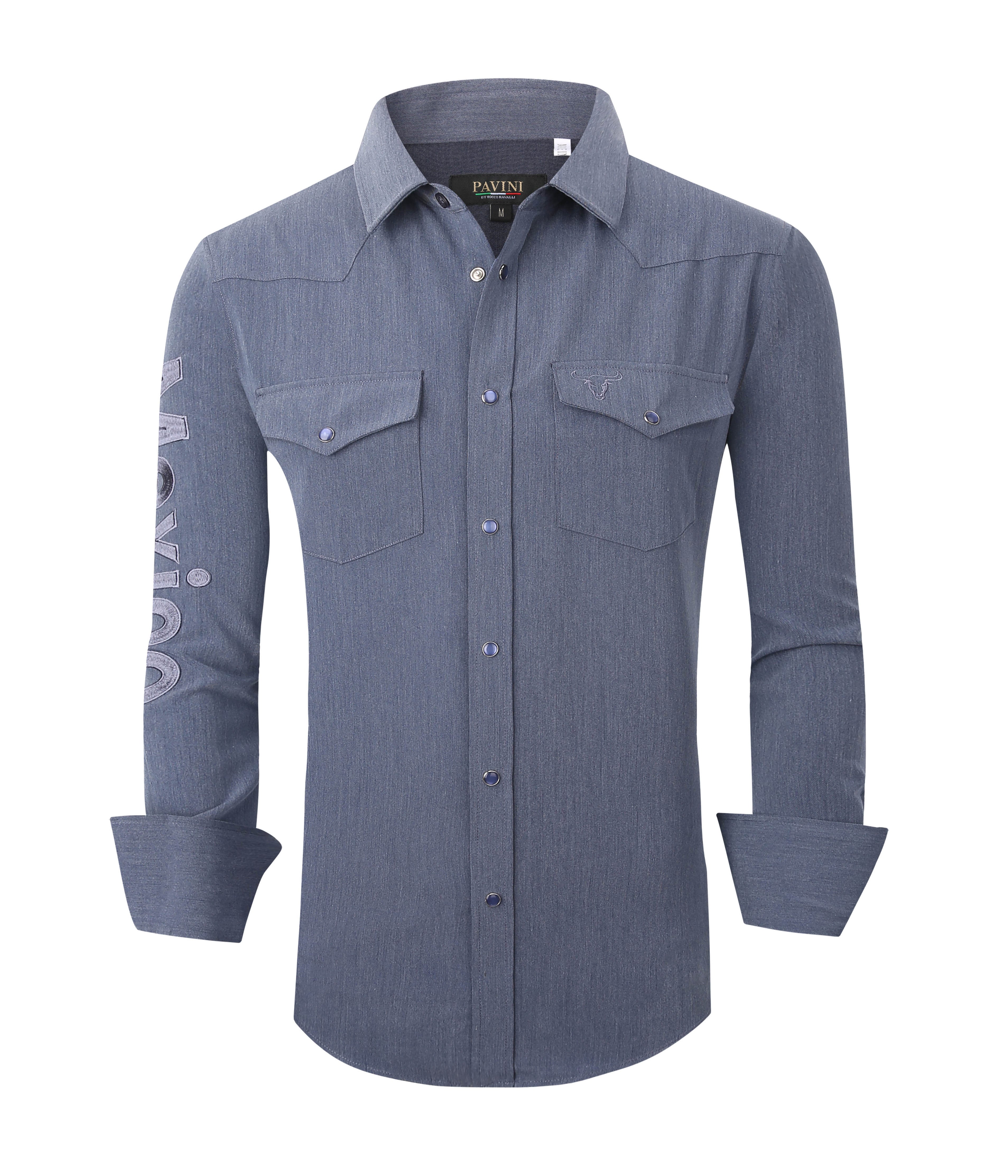 Mexico Western Snap Shirt – Long Sleeve, Dual Pockets, Sleeve Embroidery