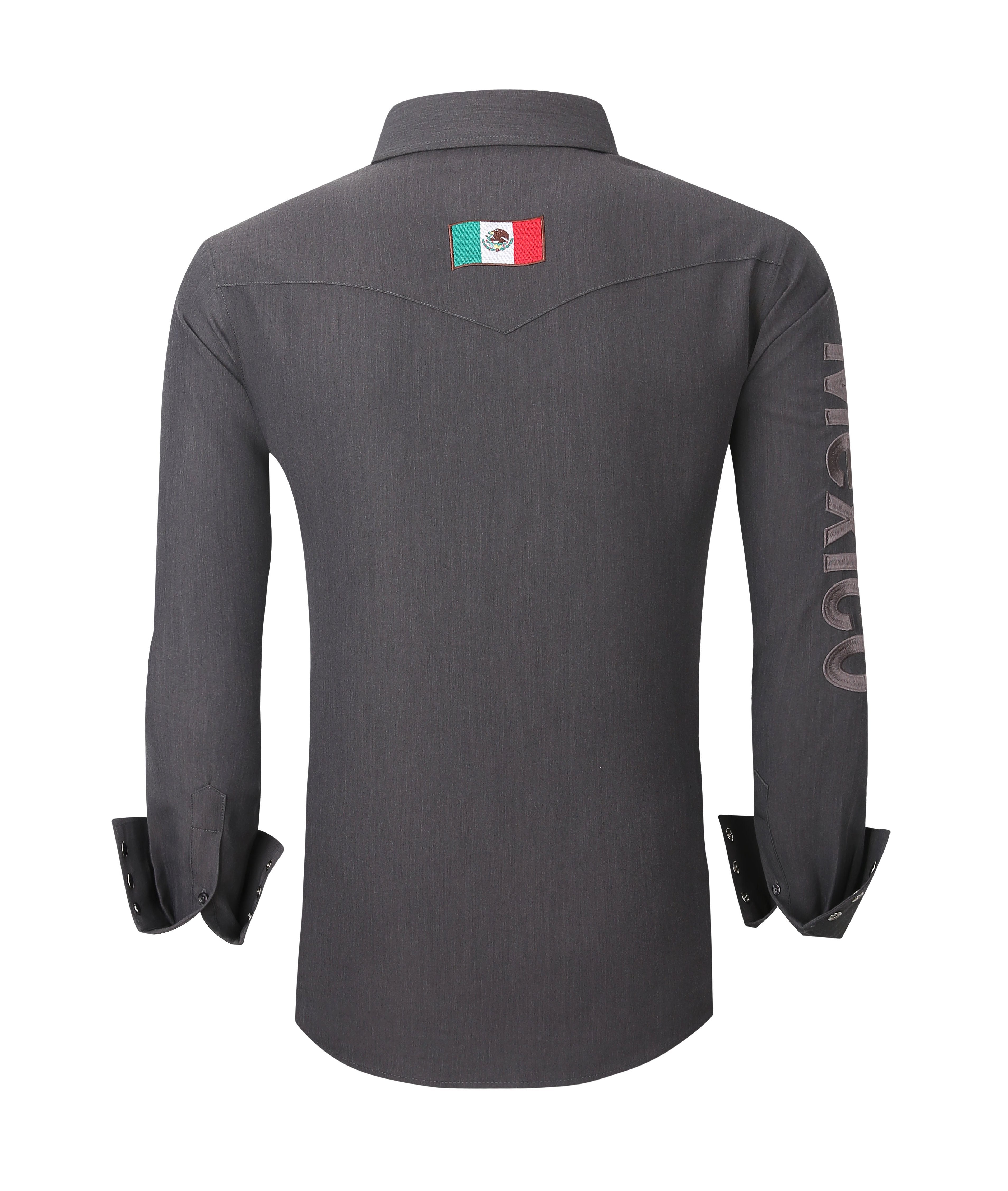 Mexico Western Snap Shirt – Long Sleeve, Dual Pockets, Sleeve Embroidery