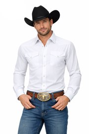 Snap Down Western Long Sleeve Shirt With Texture