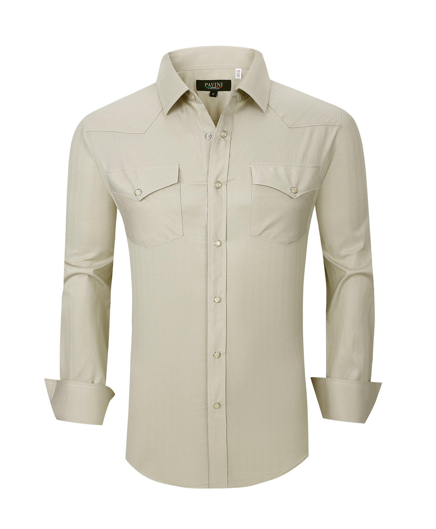 Snap Down Western Long Sleeve Shirt With Texture