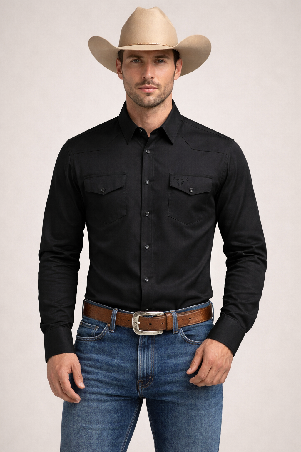 Pavini Tonal Black Western Snap-Down Shirt
