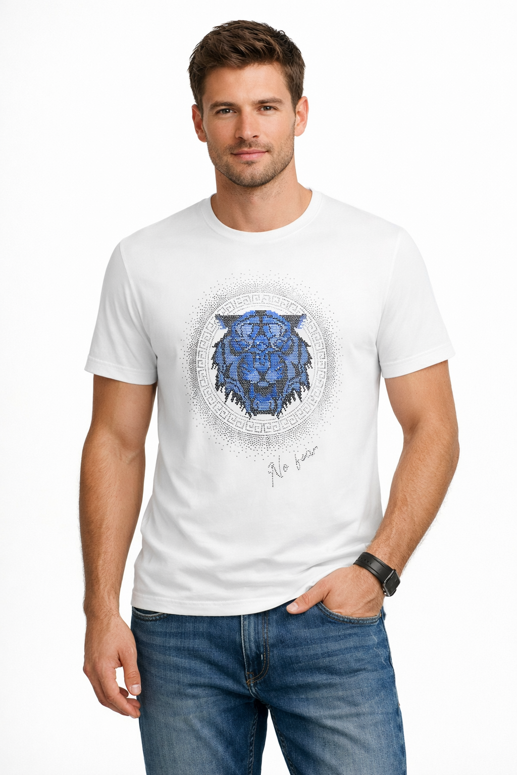 Graphic Crewneck T-Shirt – Blue Tiger Emblem