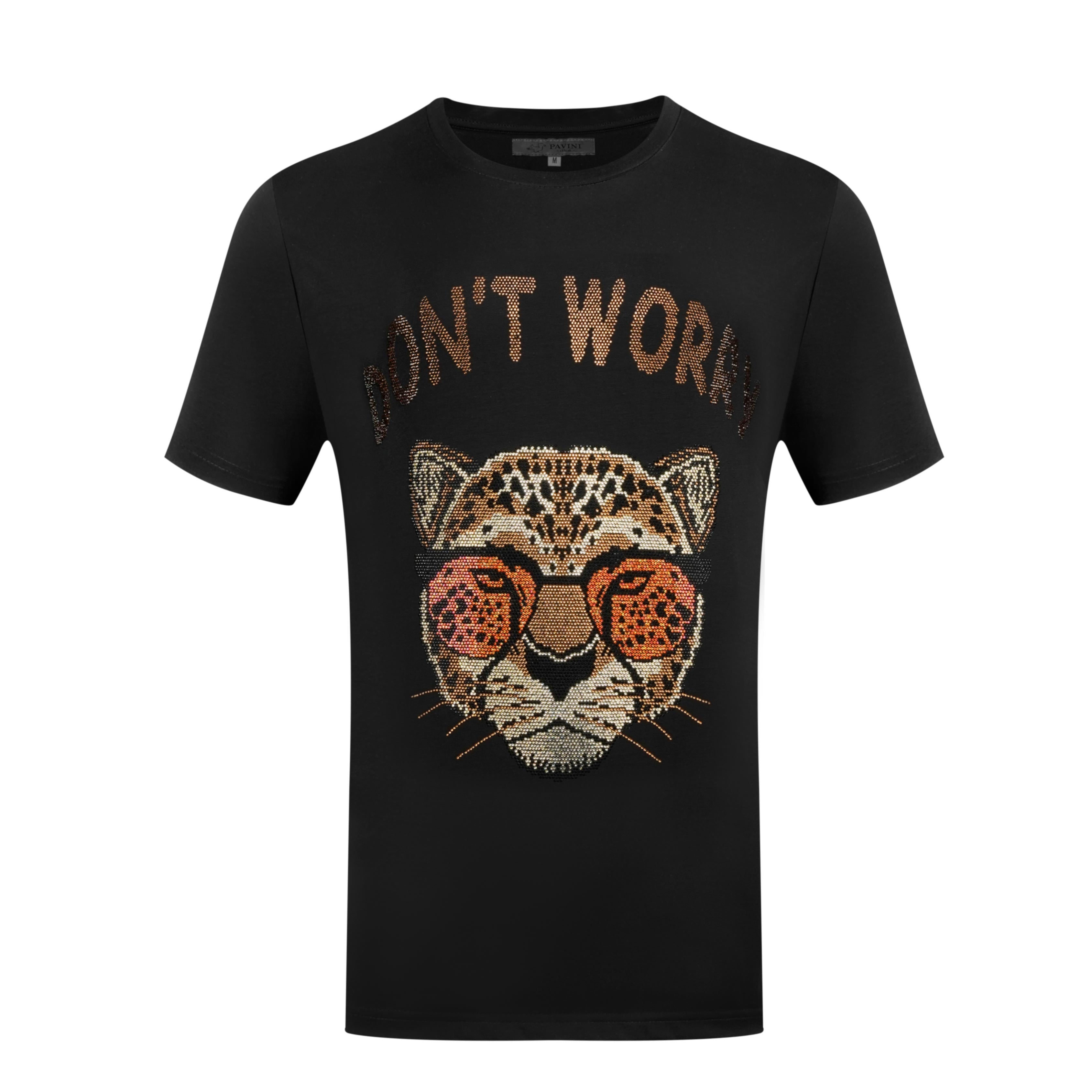 “Don’t Worry” Rhinestone Leopard Tee