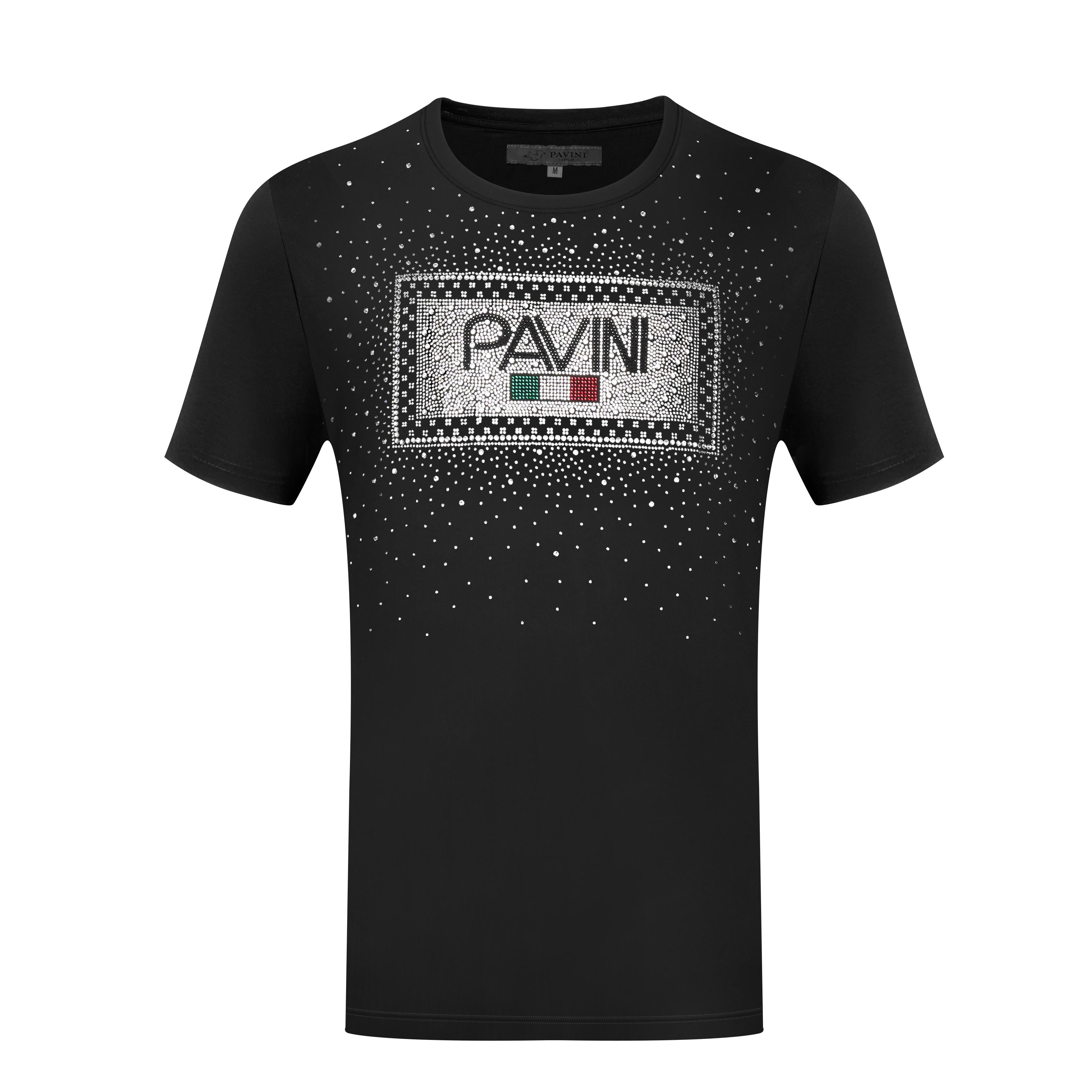 Graphic Crewneck T-Shirt PAVINI Logo Rhinestone-Style Design