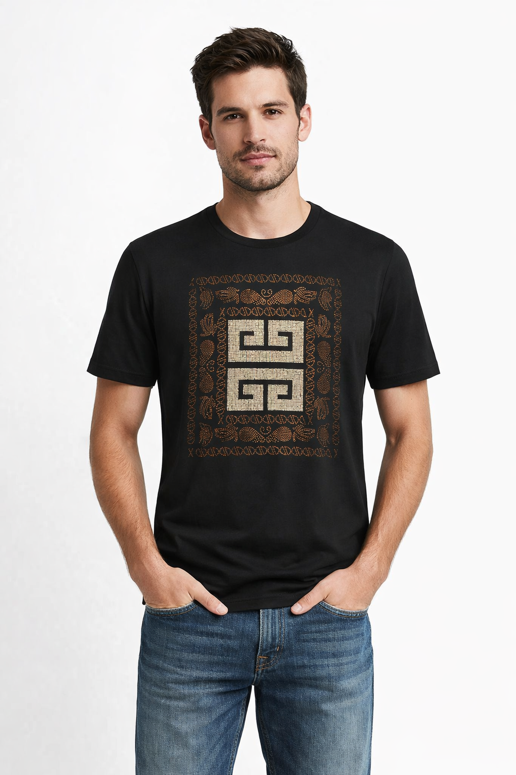 Ornate Geo Emblem Graphic Crewneck T-Shirt