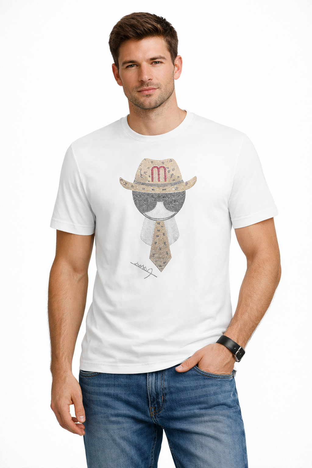 Graphic Crewneck T-Shirt – Cowboy Hat & Shades Design