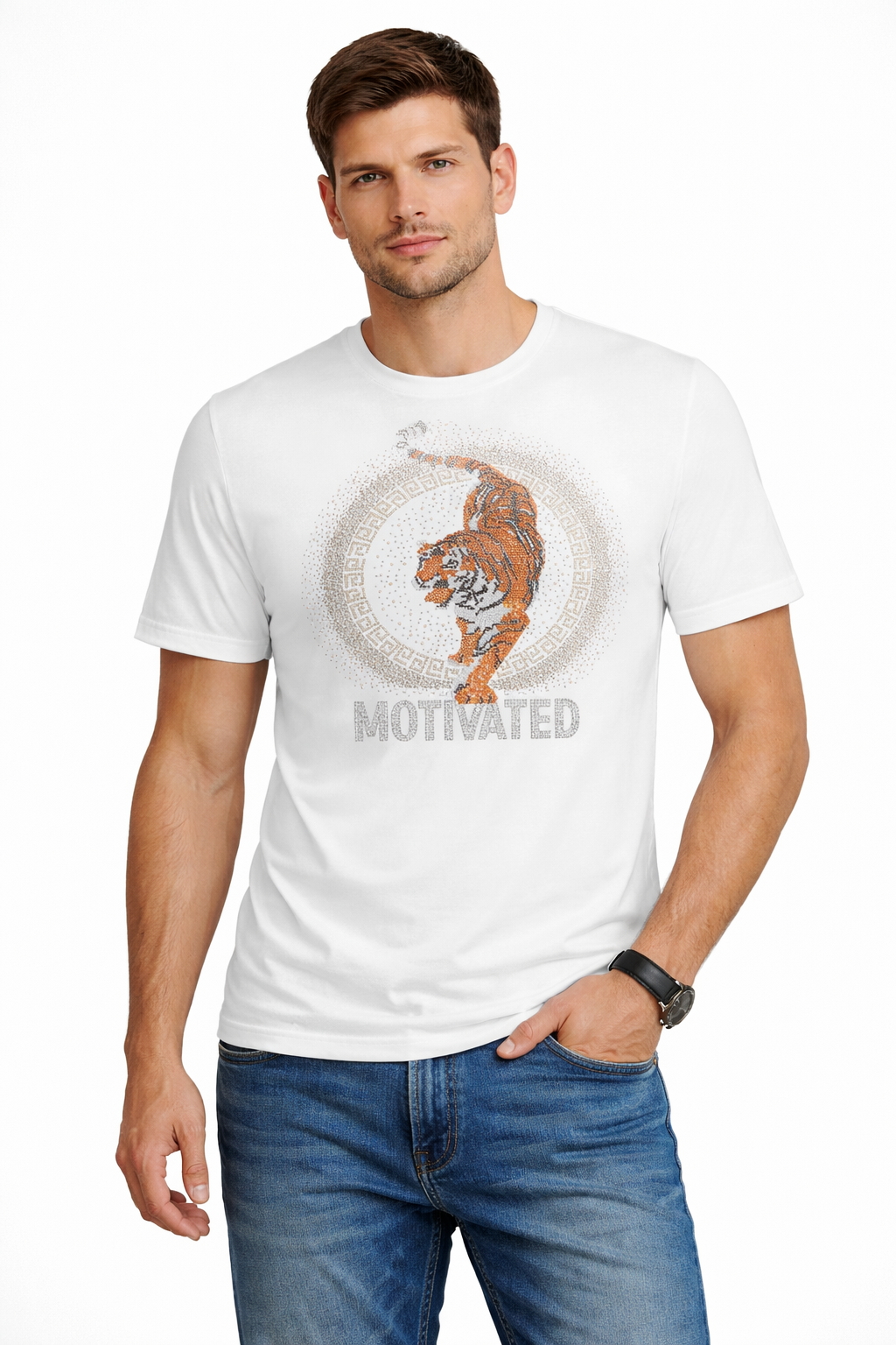 Graphic Crewneck T-Shirt – “MOTIVATED” Tiger Design