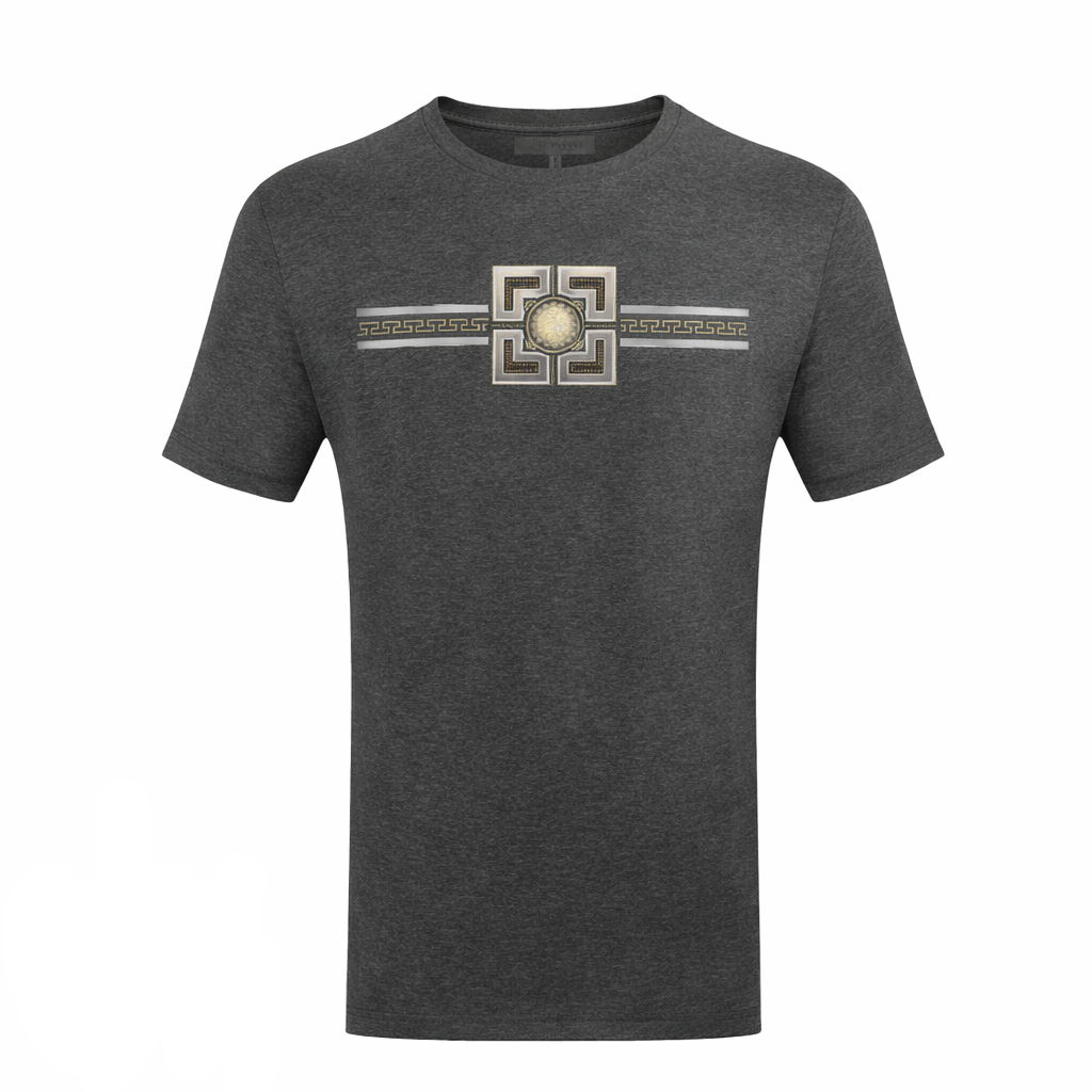 Graphic Crewneck T-Shirt – Greek Key Band & Medallion Detail