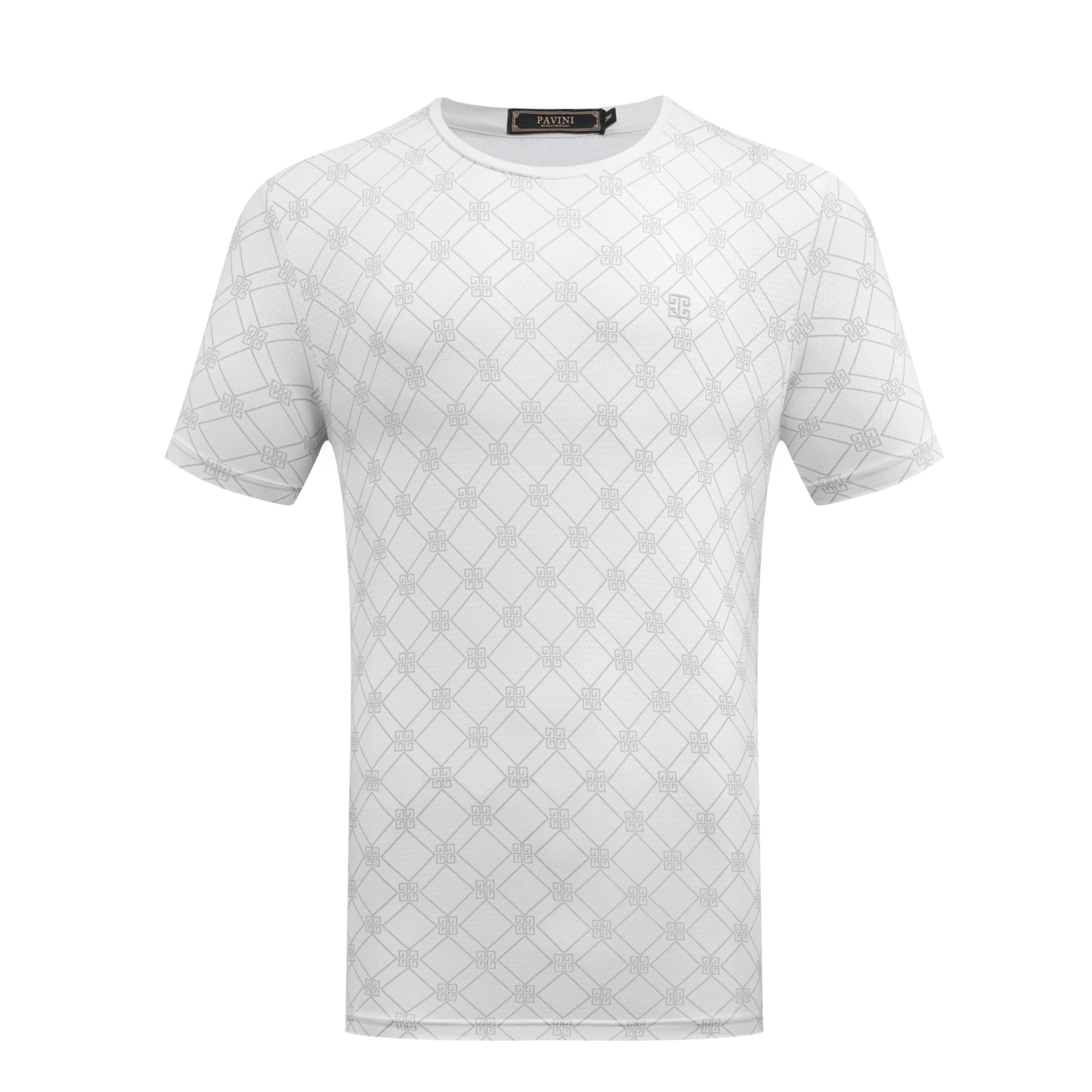 PAVINI All-Over Monogram Tee – Diamond Lattice Print