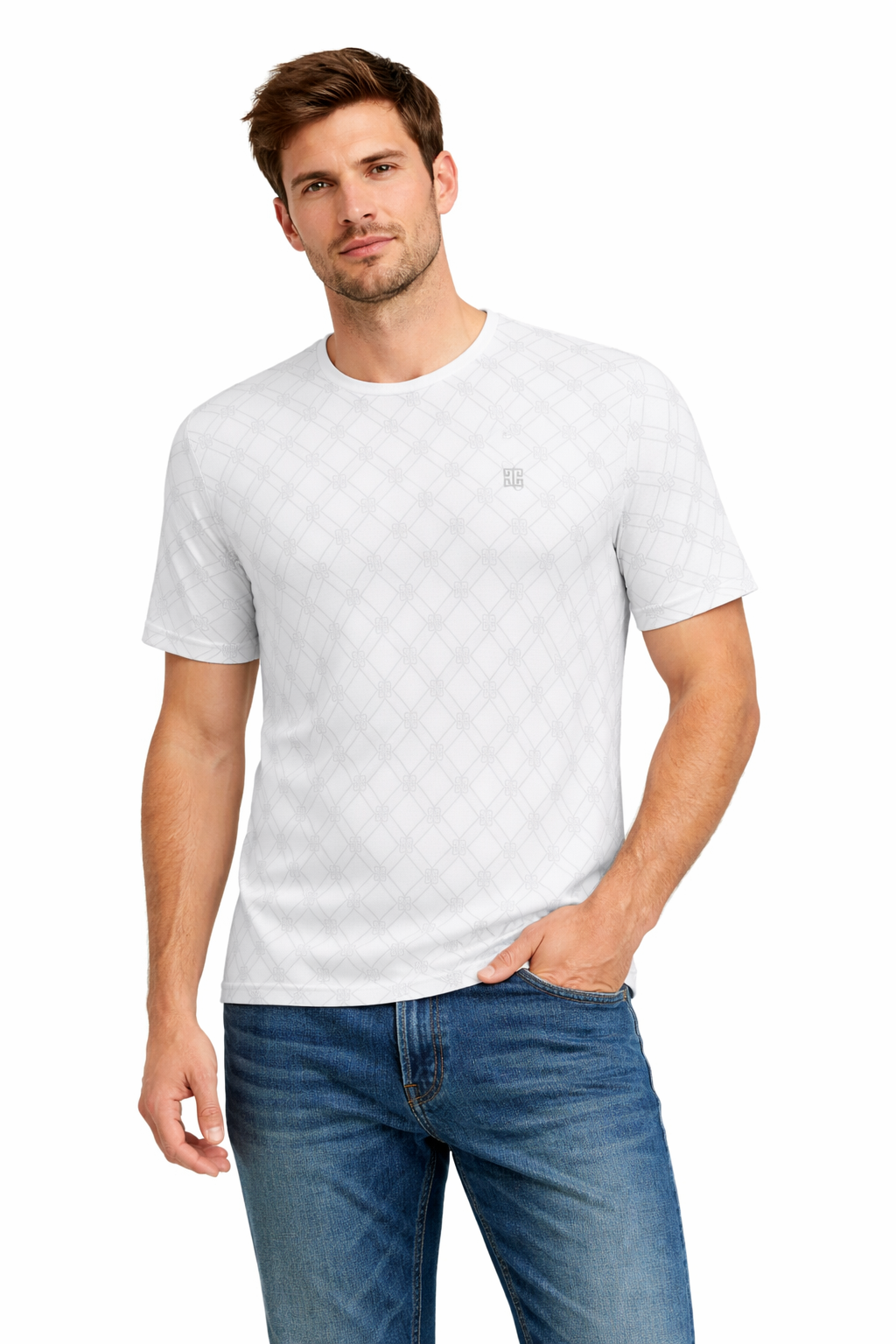 PAVINI All-Over Monogram Tee – Diamond Lattice Print