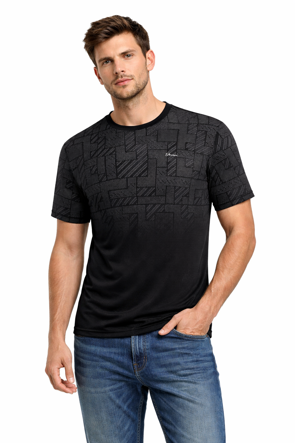 PAVINI Pattern Fade Tee – Geometric Patchwork Print