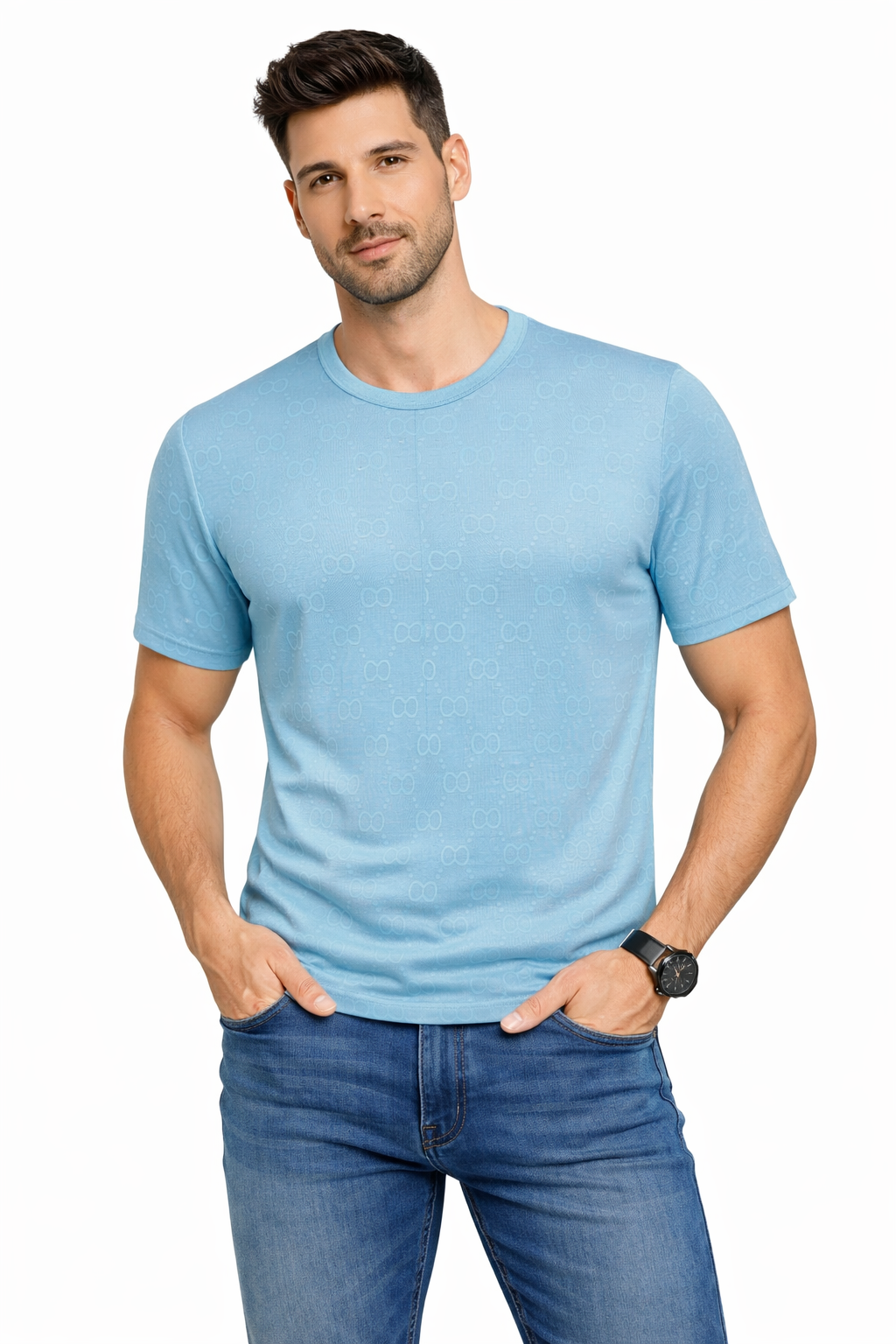 Tonal Pattern Crewneck T-Shirt