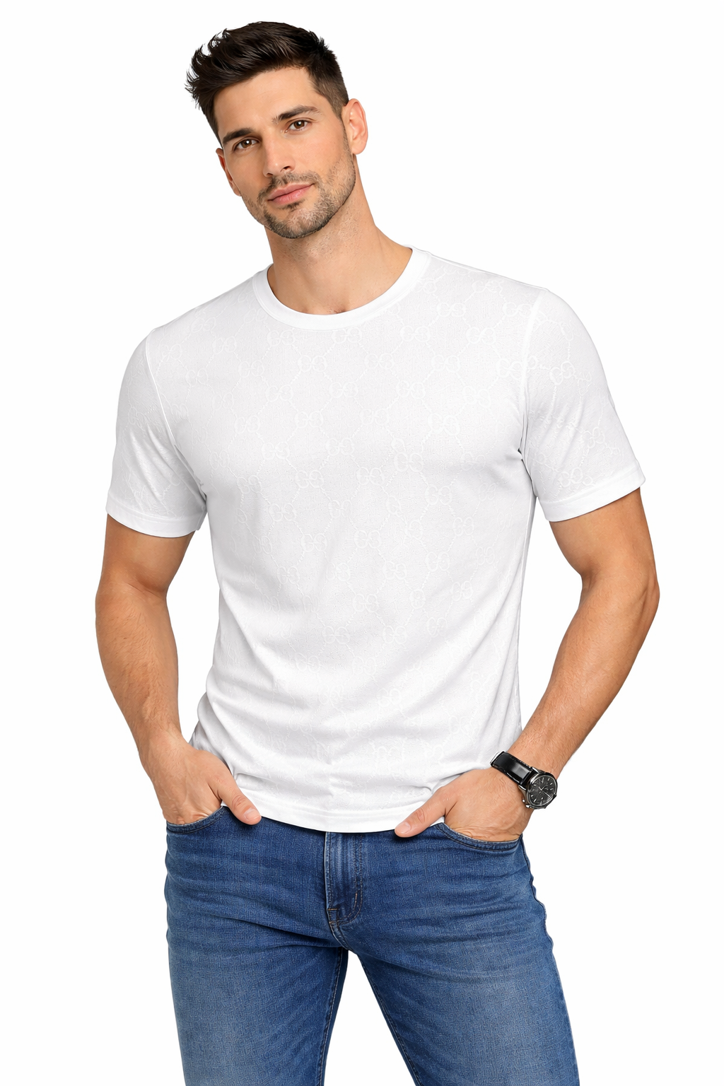 Tonal Pattern Crewneck T-Shirt