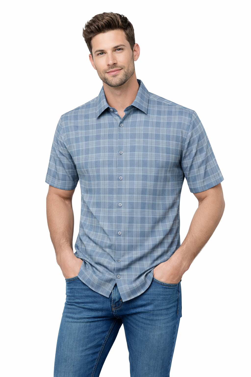 Men’s Short Sleeve Button-Down Shirt – Plaid