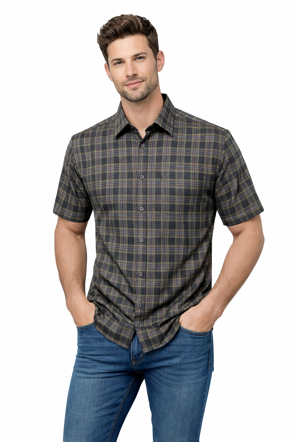Men’s Short Sleeve Button-Down Shirt – Plaid
