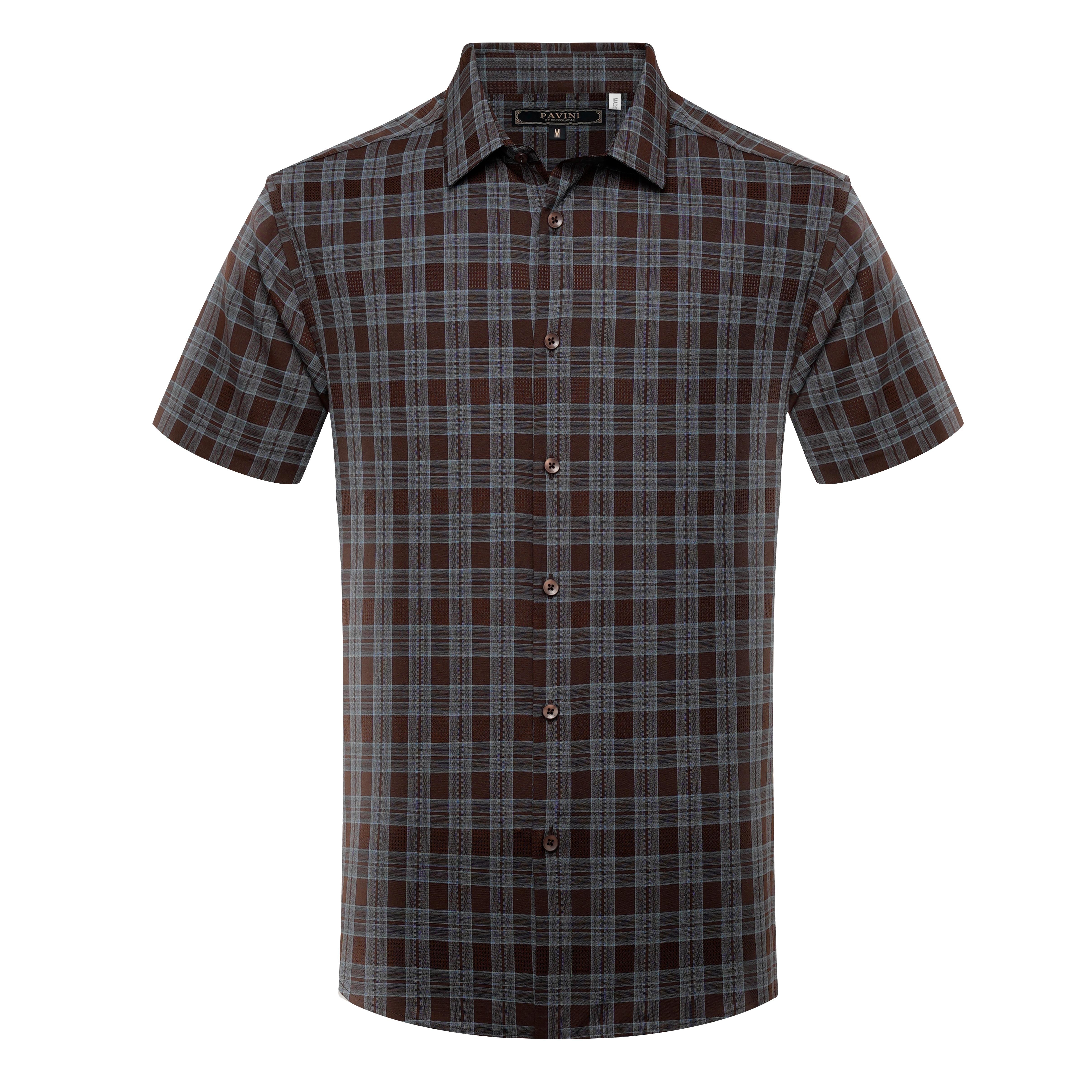 Men’s Short Sleeve Button-Down Shirt – Plaid