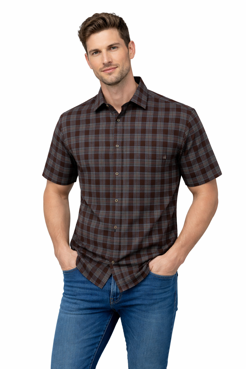 Men’s Short Sleeve Button-Down Shirt – Plaid