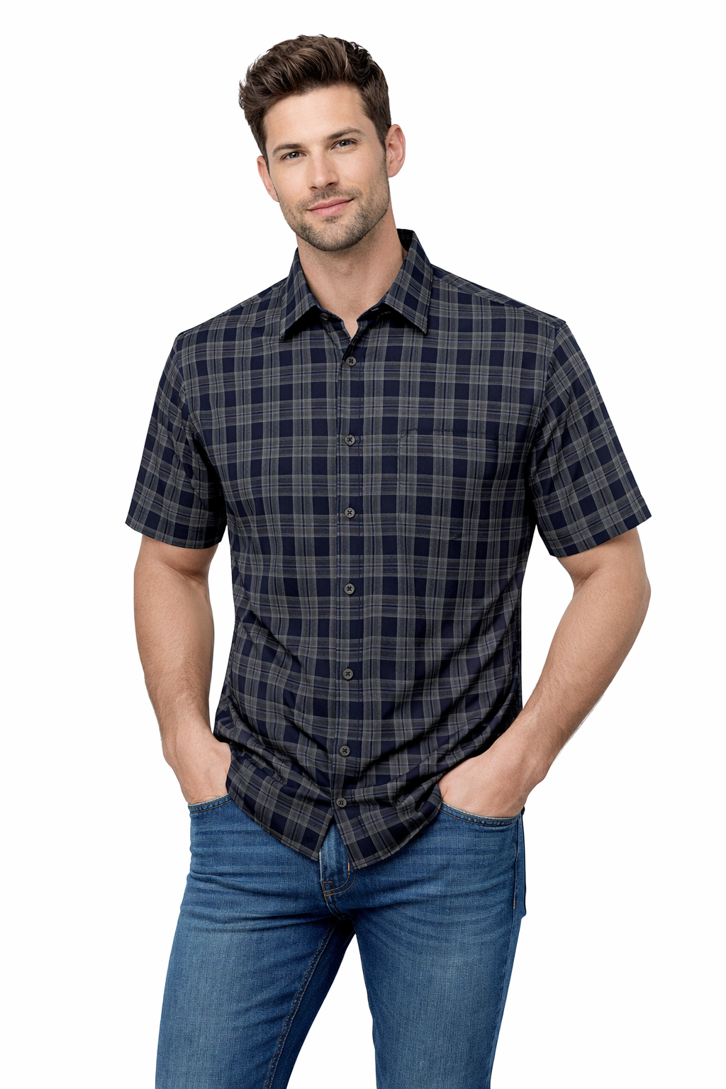 Men’s Short Sleeve Button-Down Shirt – Plaid