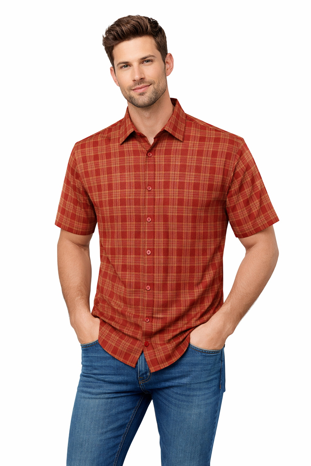Men’s Short Sleeve Button-Down Shirt – Plaid