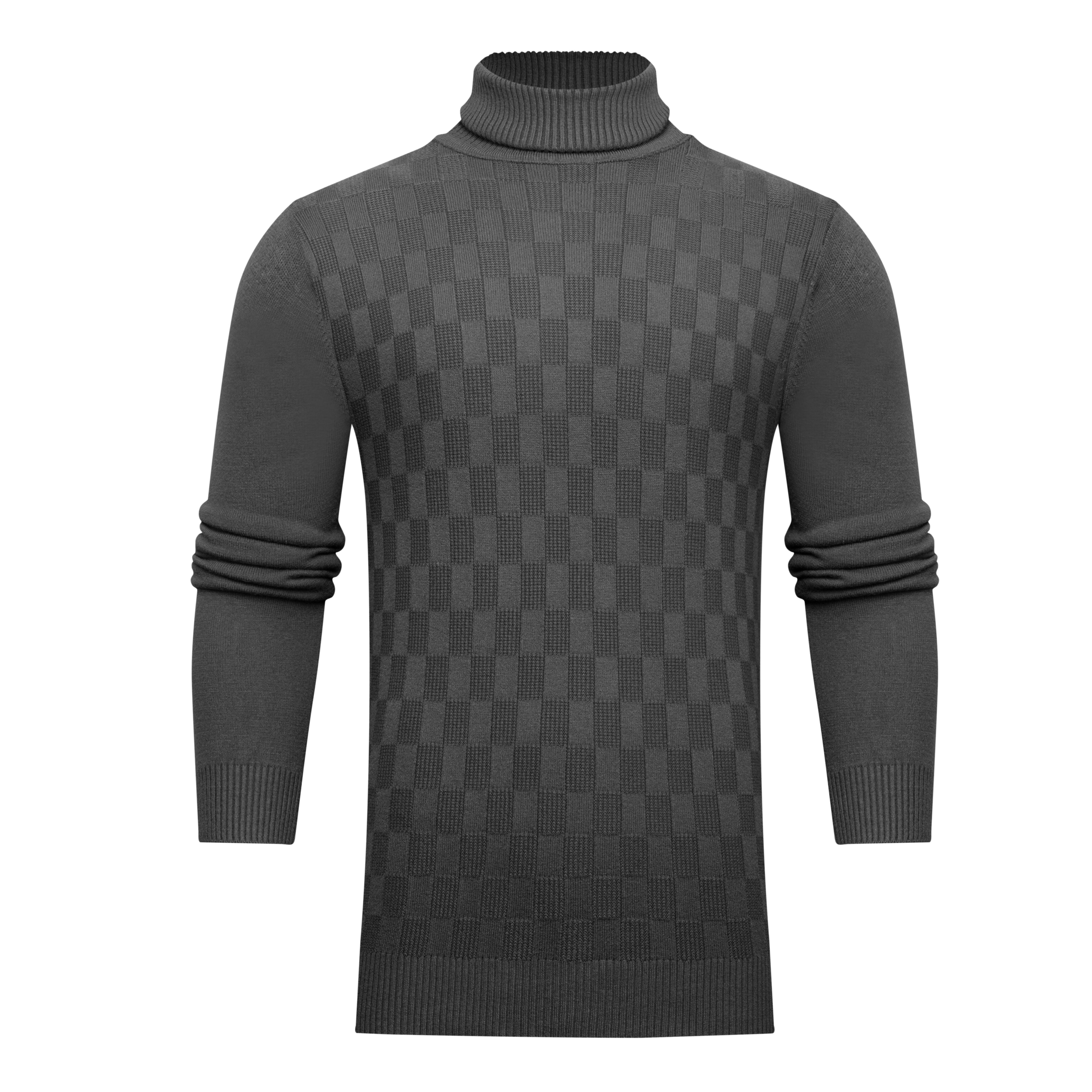 Checkered Knit Turtleneck Sweater