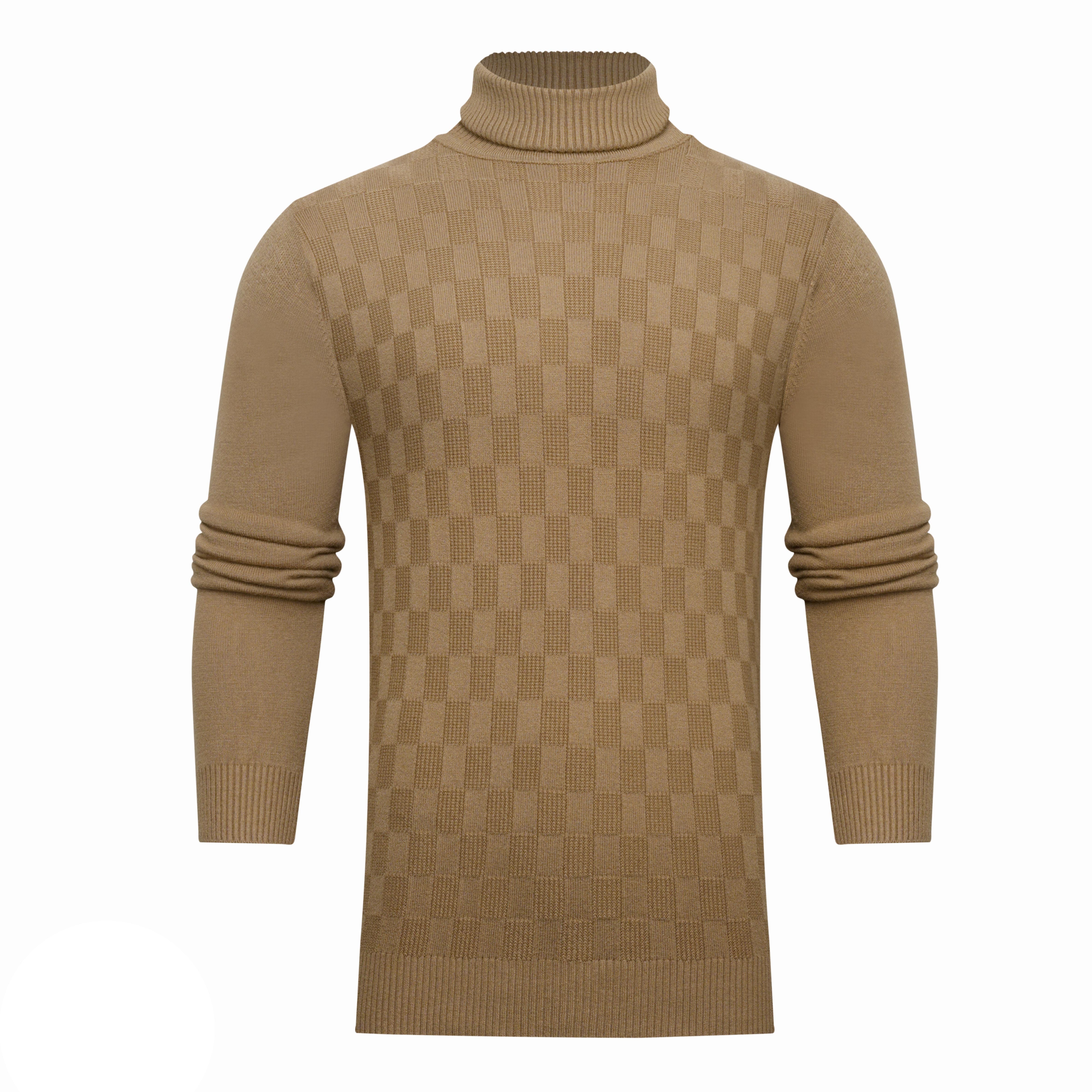 Checkered Knit Turtleneck Sweater