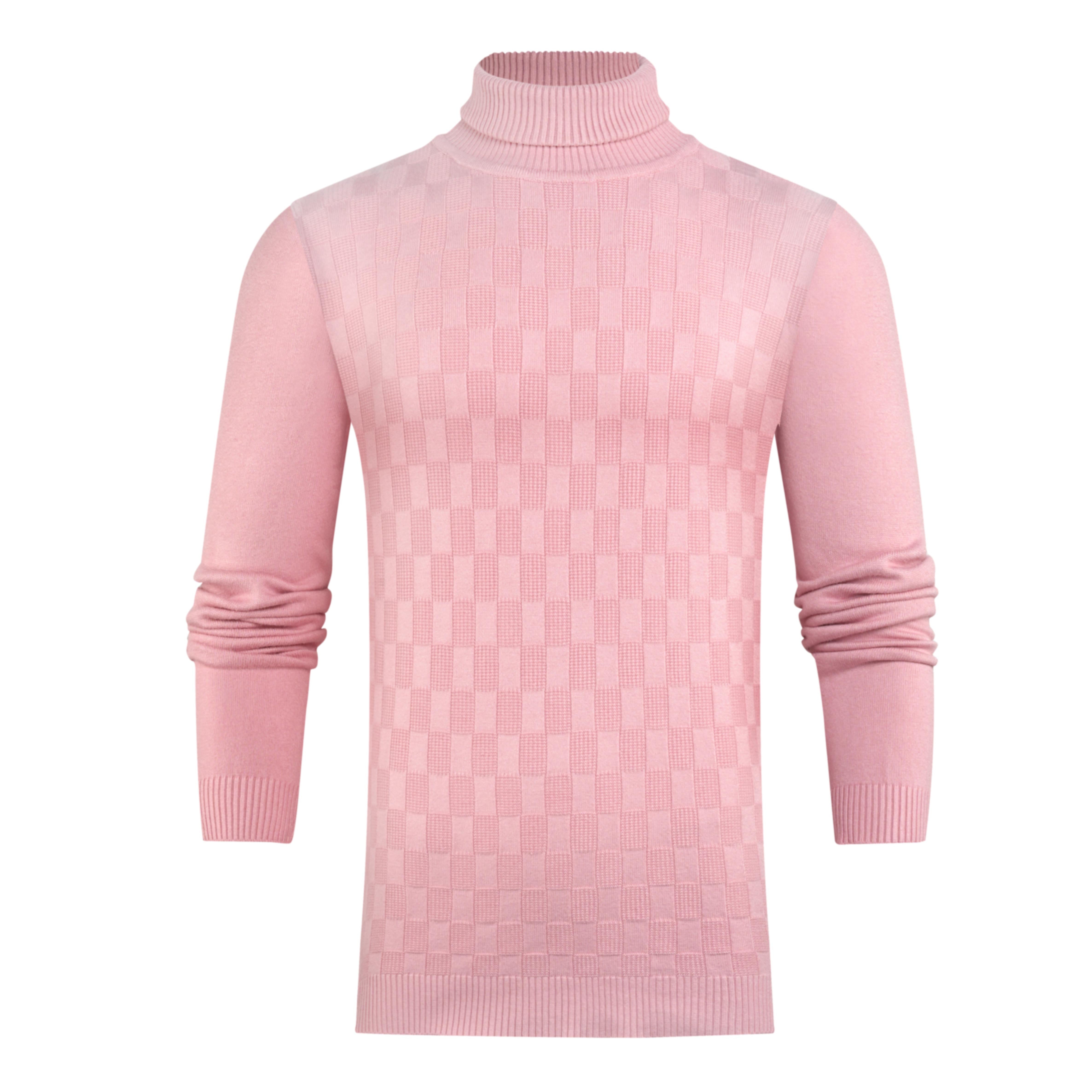 Checkered Knit Turtleneck Sweater