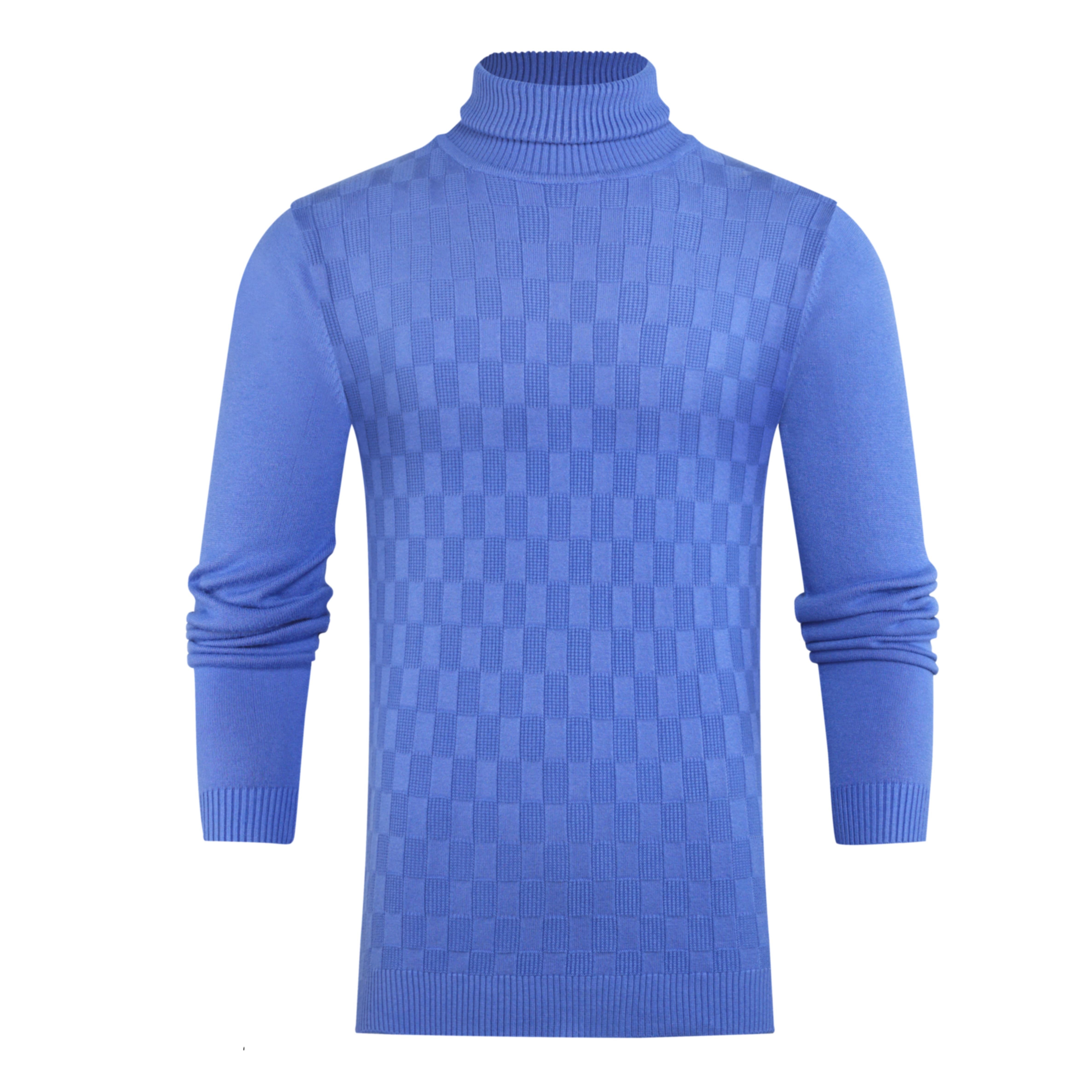 Checkered Knit Turtleneck Sweater