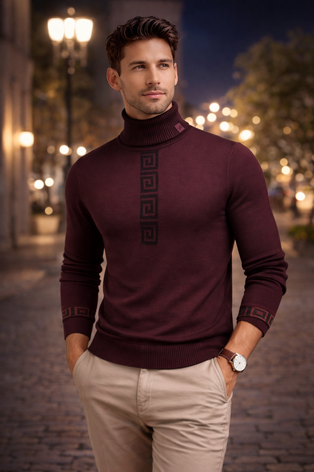 Pattern Turtleneck Sweater