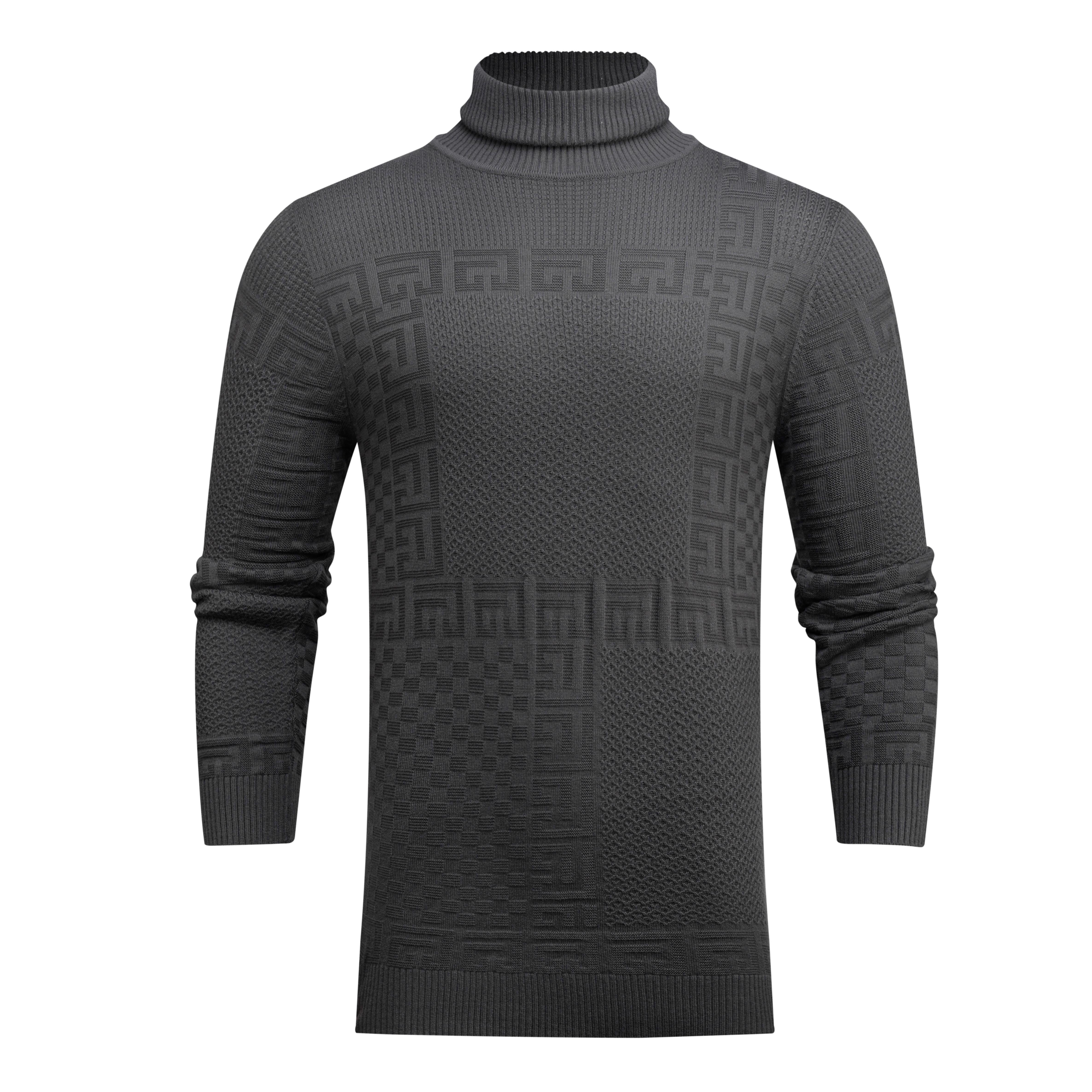 Textured Patchwork Turtleneck Sweater