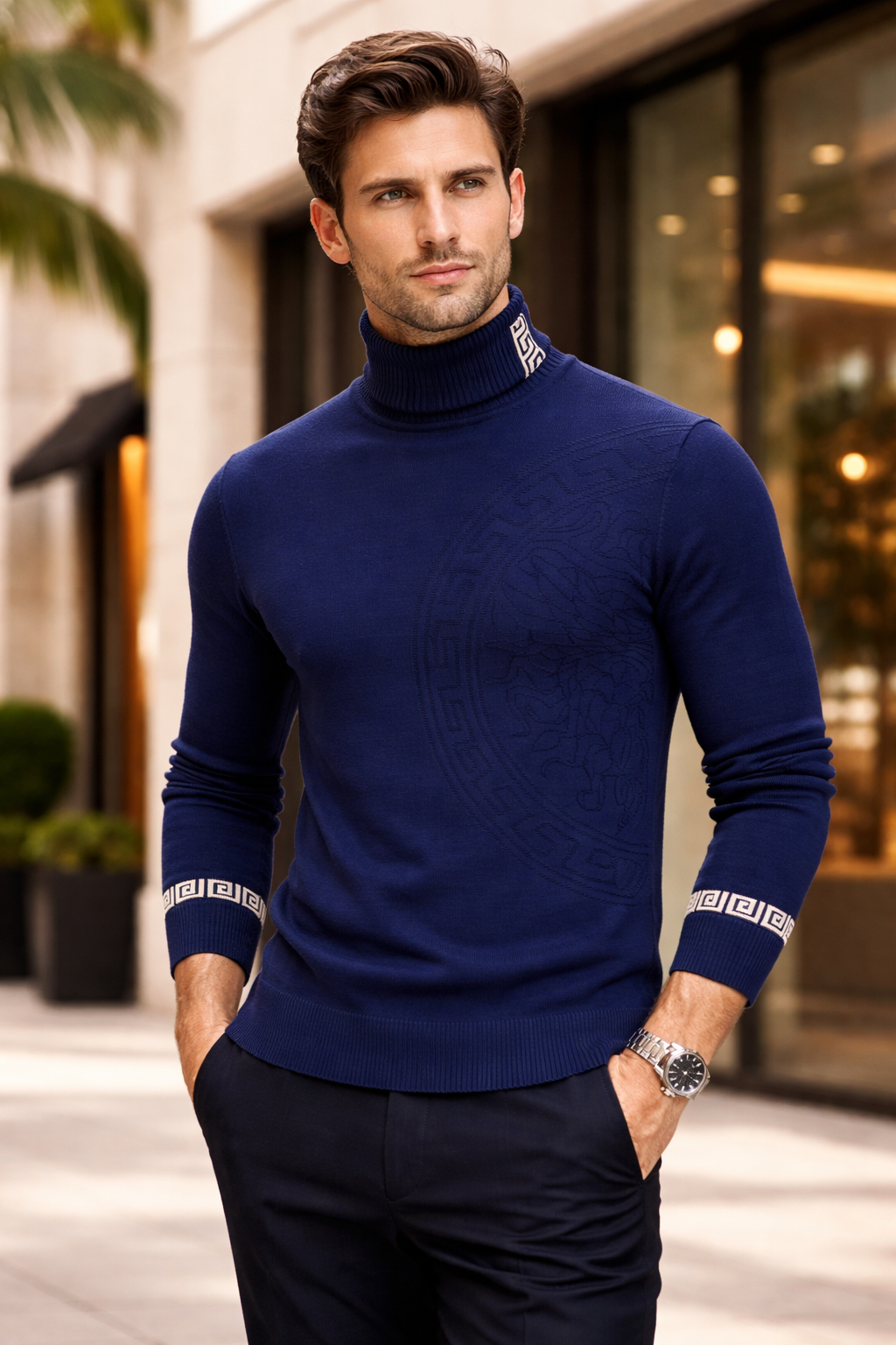 Premium Jacquard Turtleneck Sweater