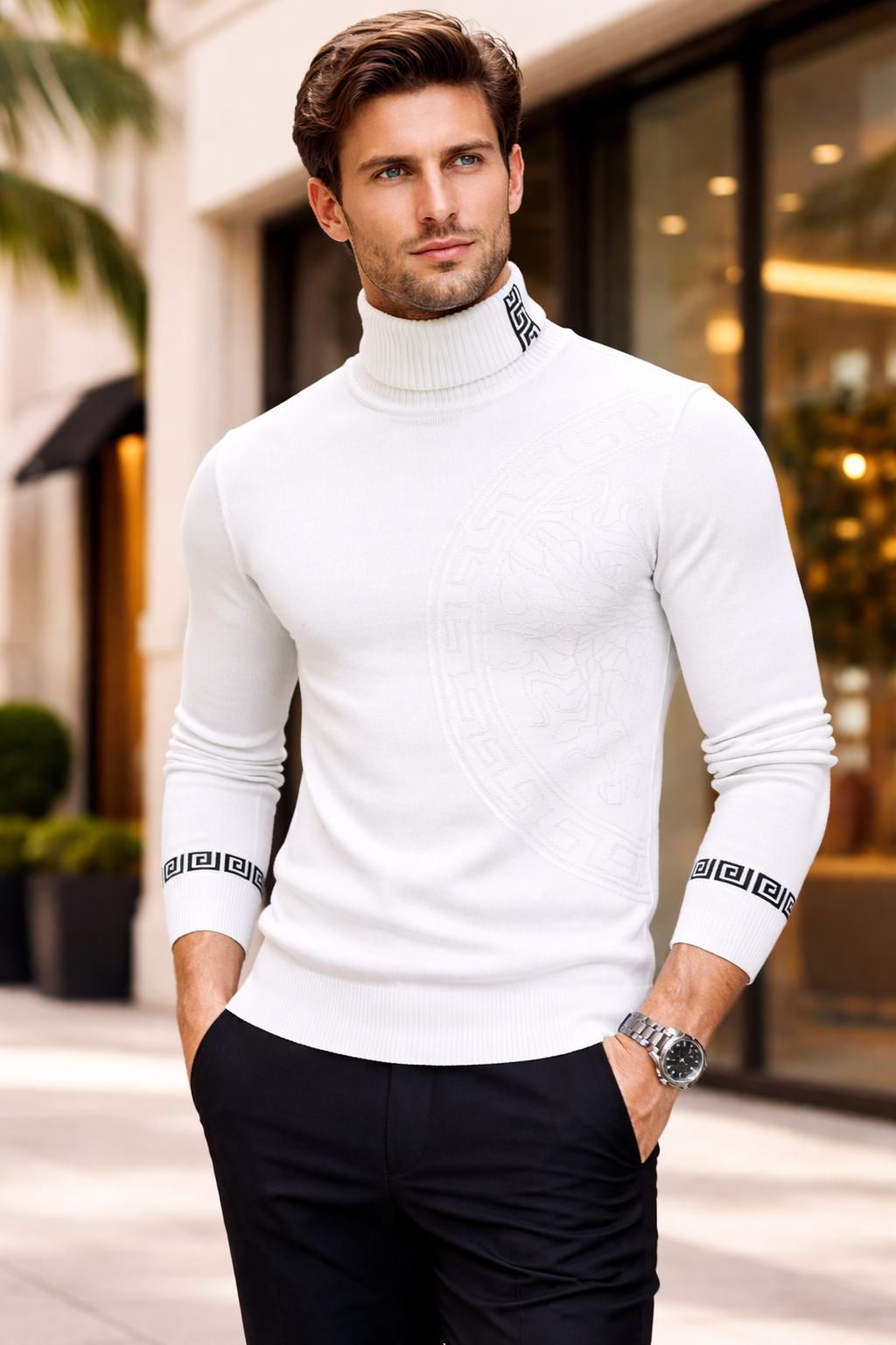 Premium Jacquard Turtleneck Sweater