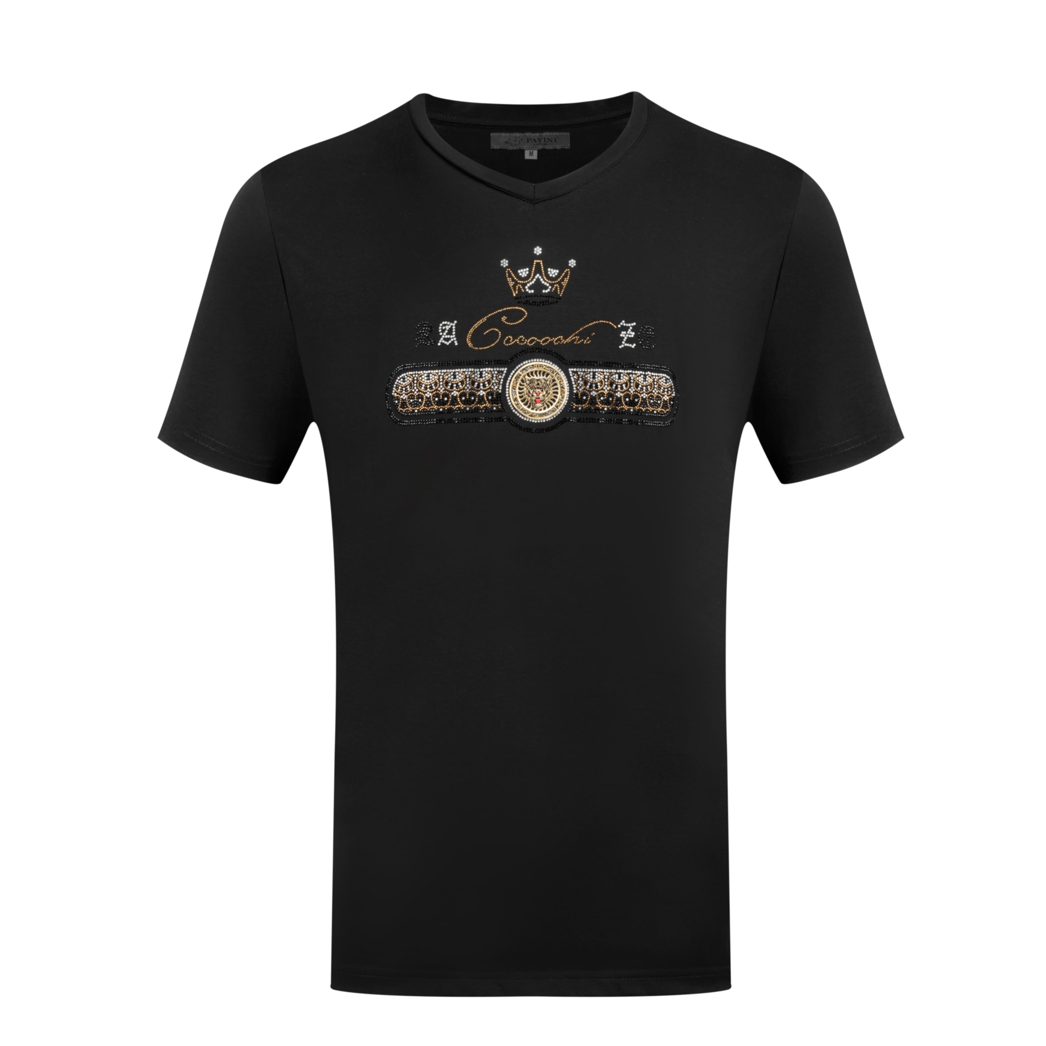 V-Neck Graphic T-Shirt – Crown Medallion Detail