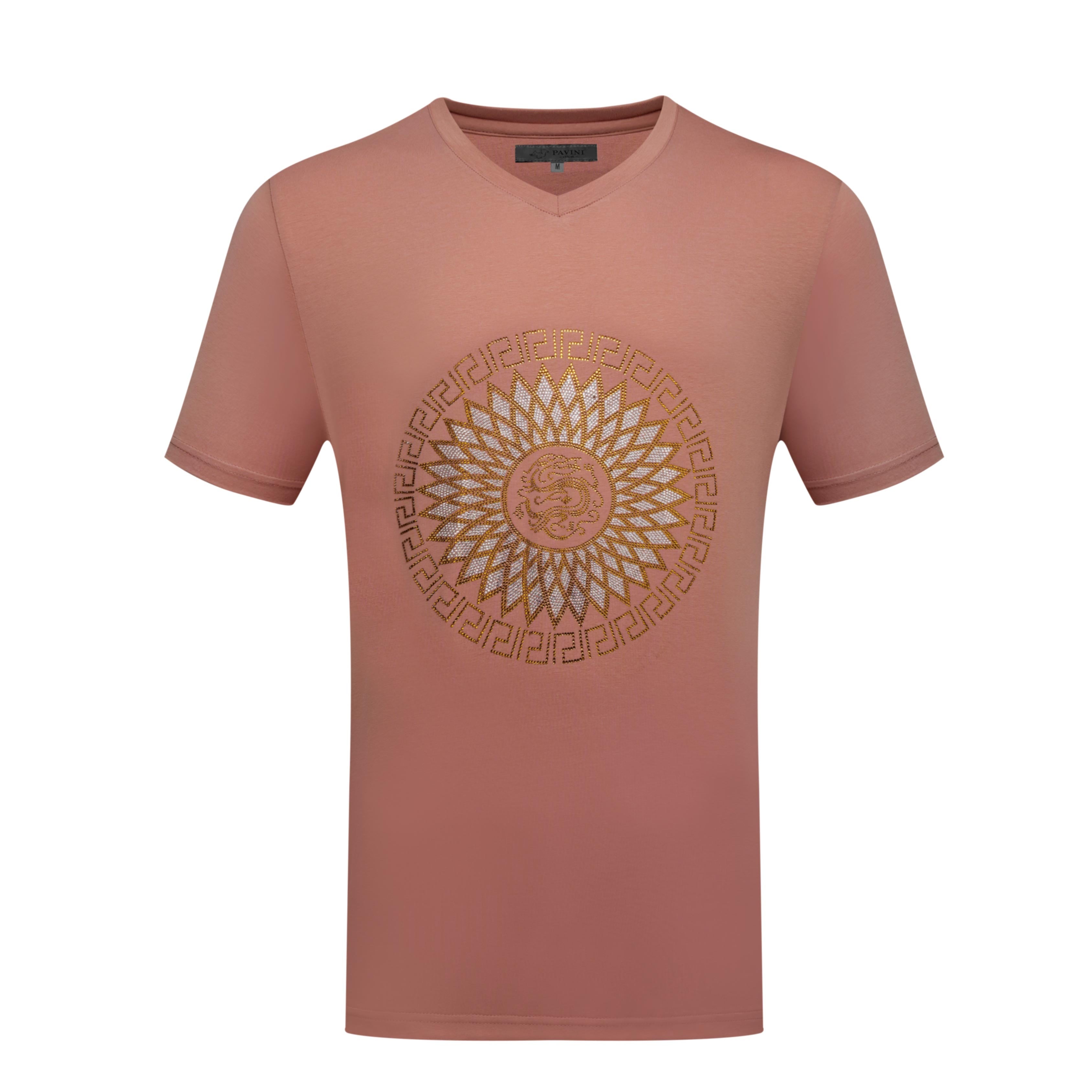 V-Neck Graphic T-Shirt – Medallion Sunburst Design