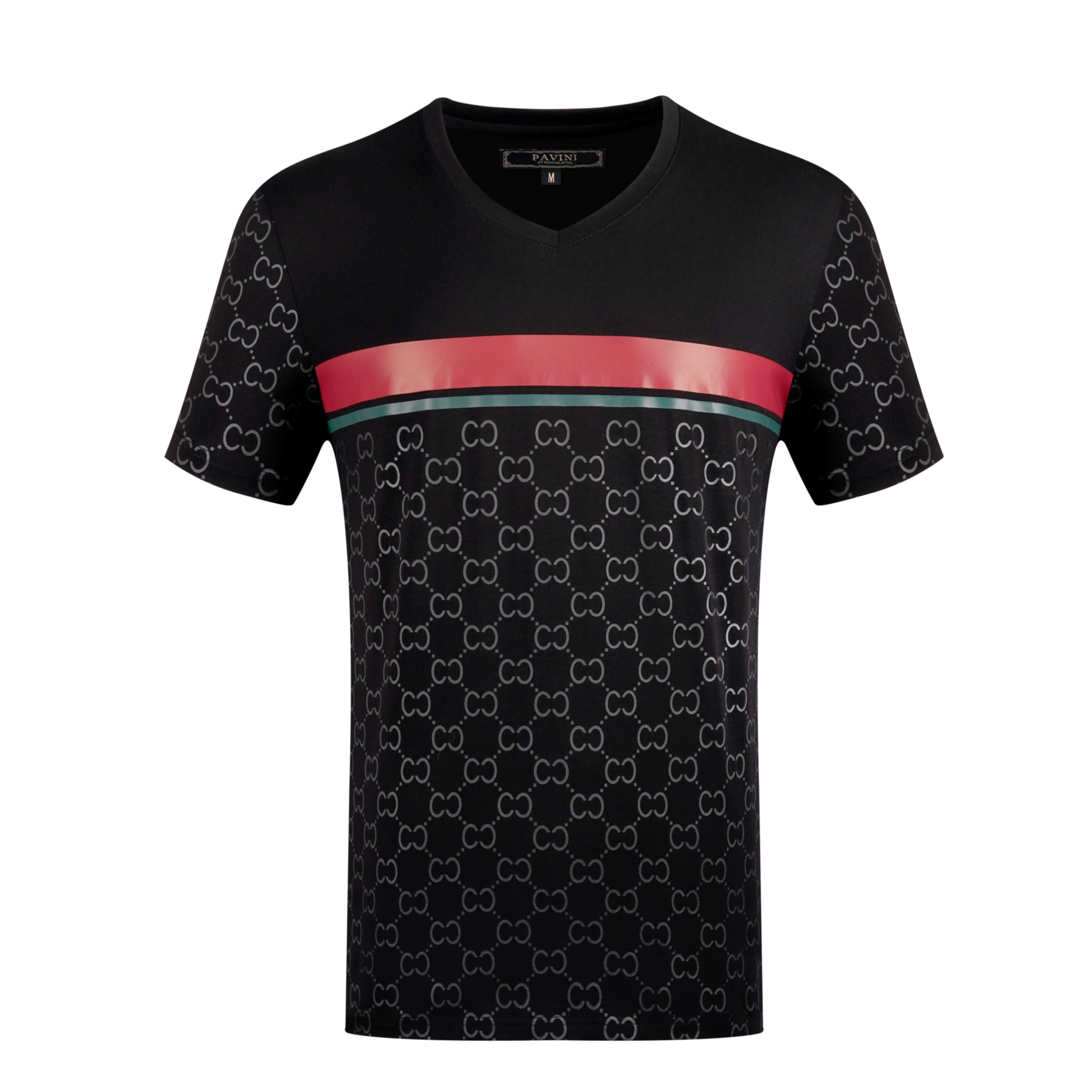 PAVINI Monogram Stripe V-Neck Tee