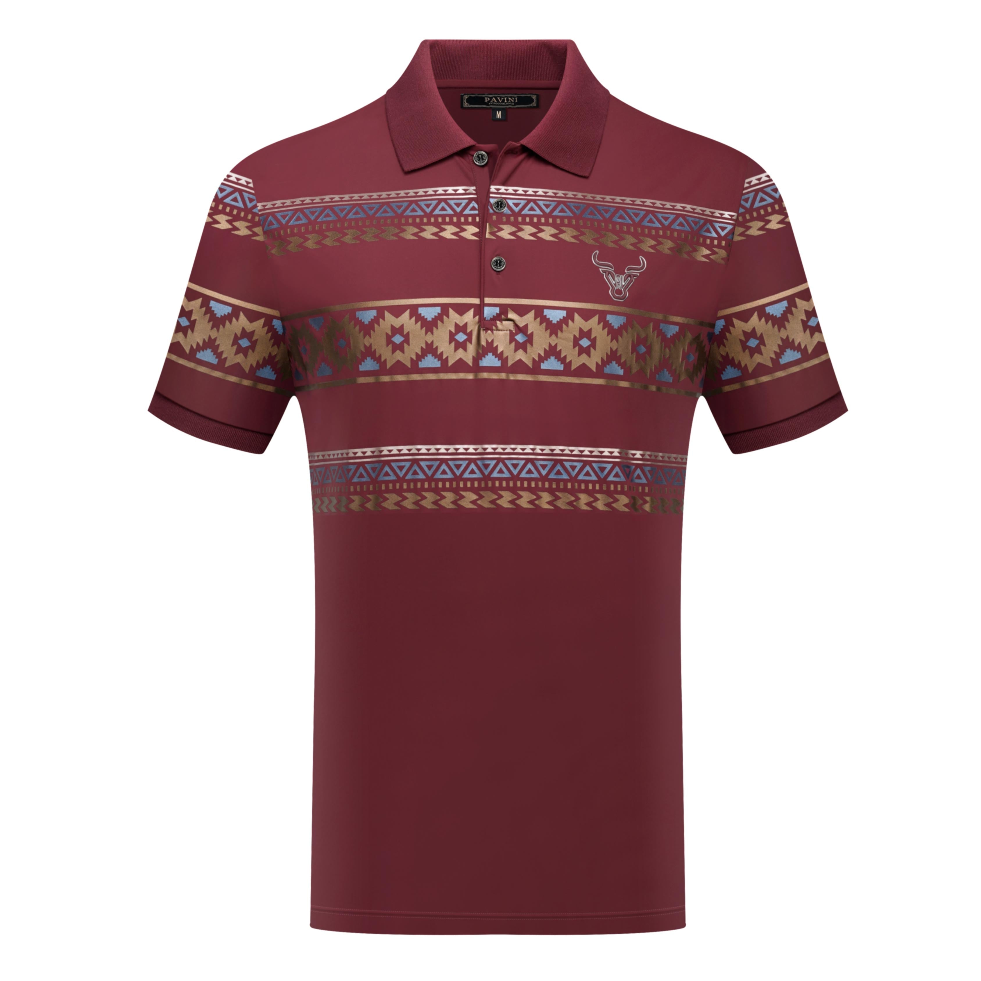 Men’s Polo Shirt with Aztec Pattern Chest & Sleeve Design