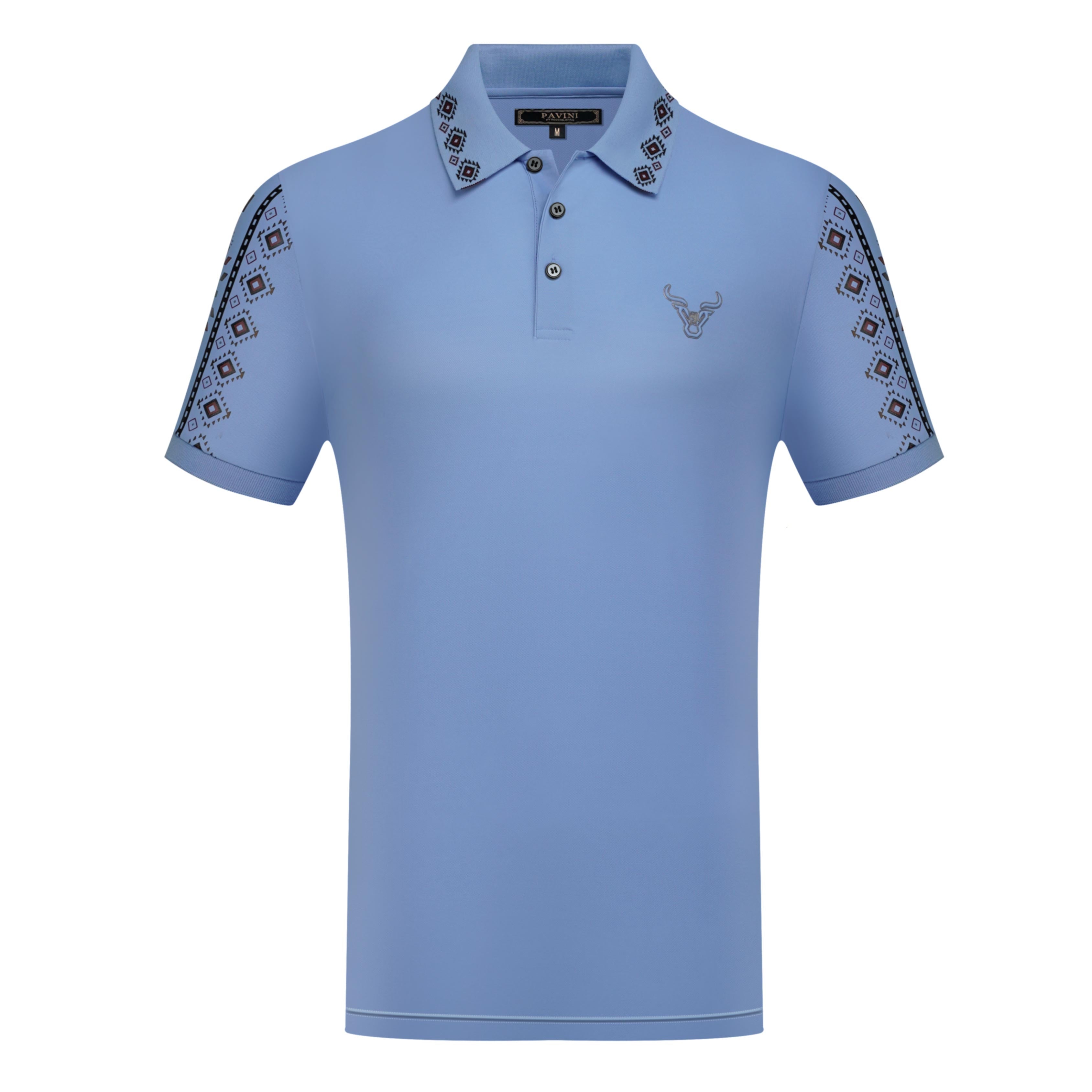 Men’s Polo Shirt with Patterned Collar & Sleeve Detail